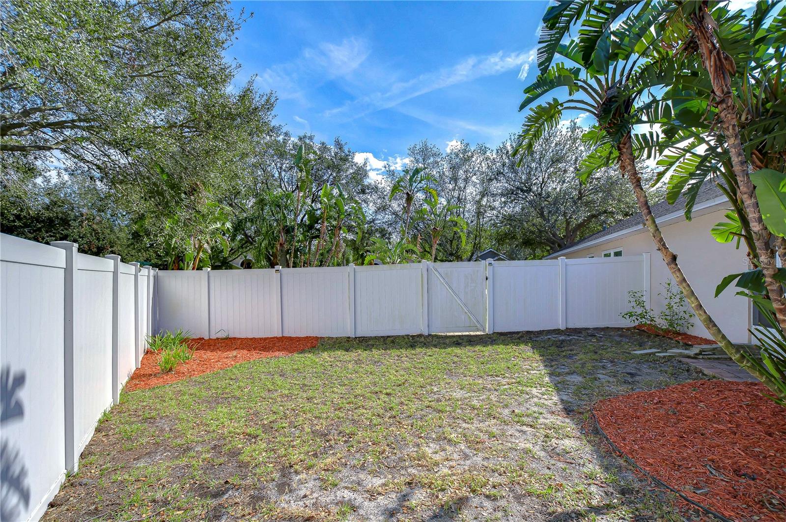 Large side yard with tropical landscaping!