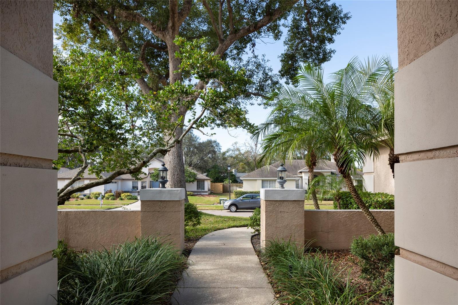 Privacy-walled front porch entryway