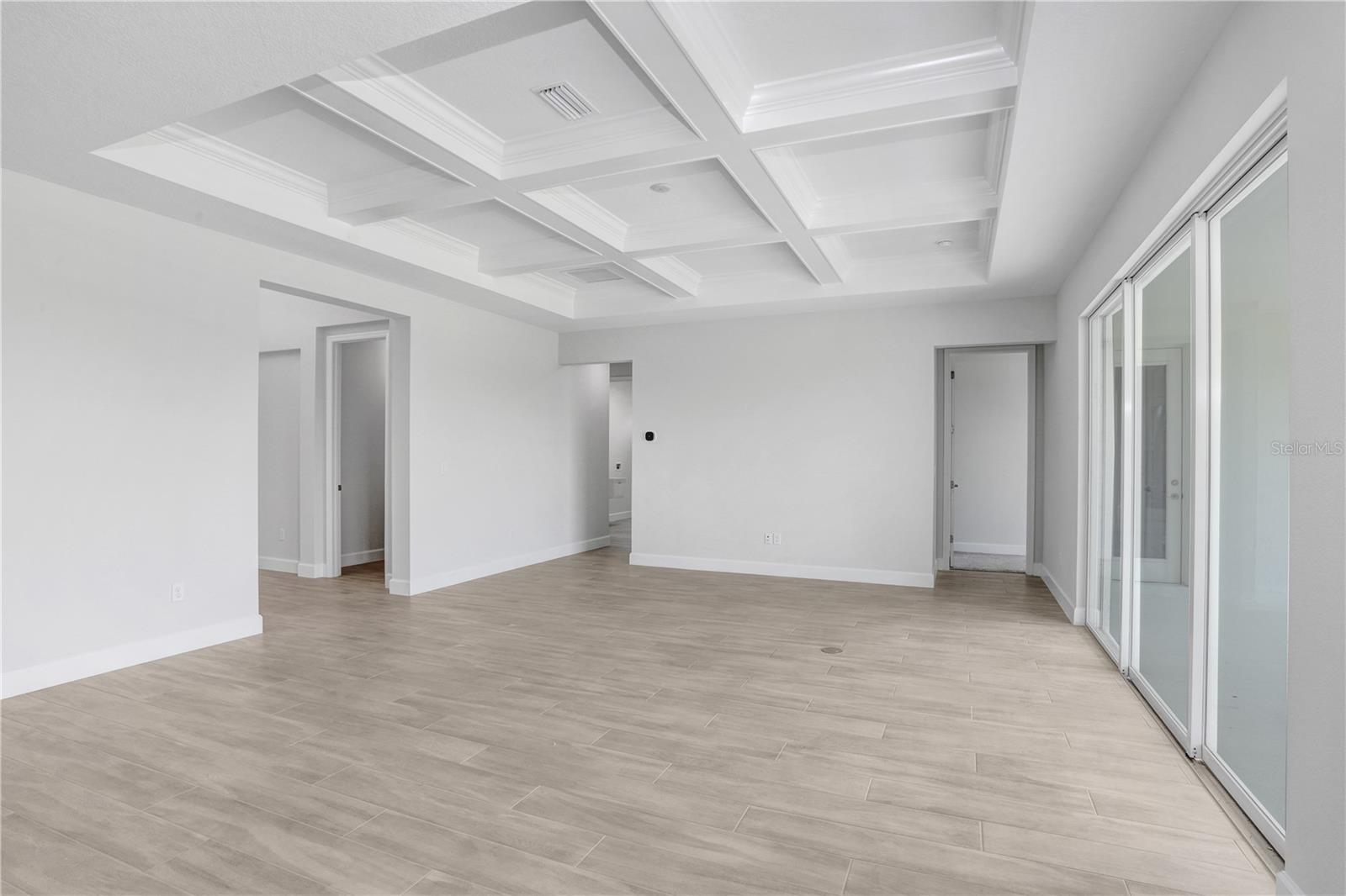 Great Room with Coffered Ceiling