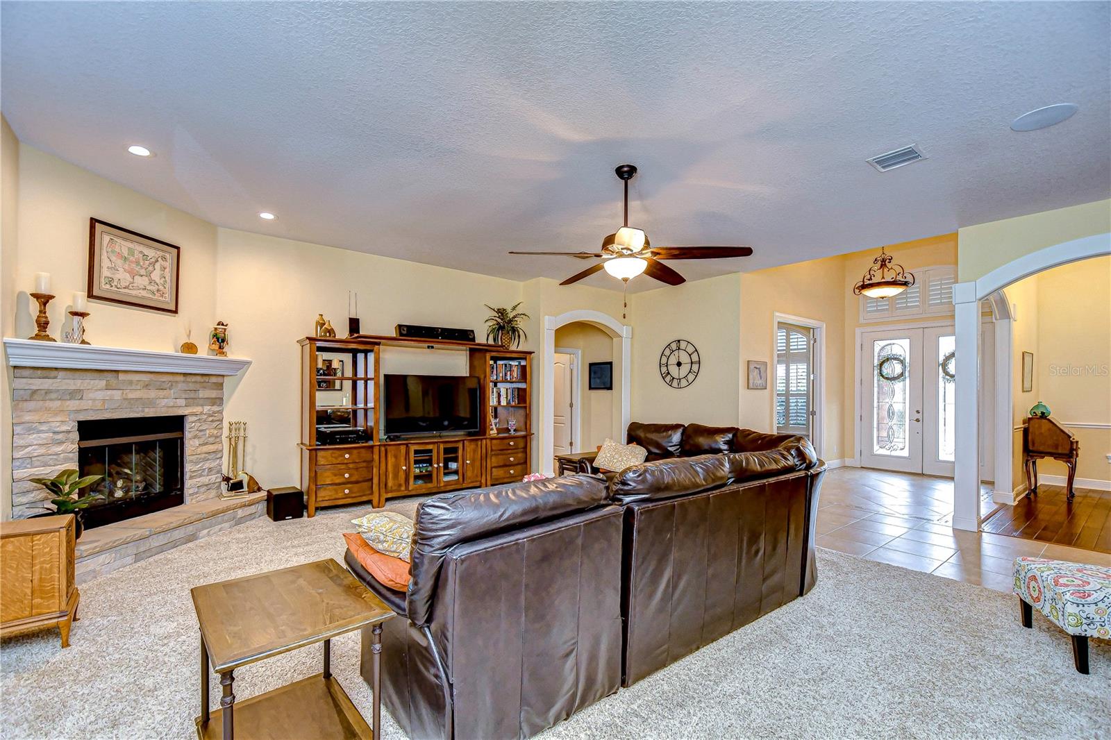 Family room features large fireplace!