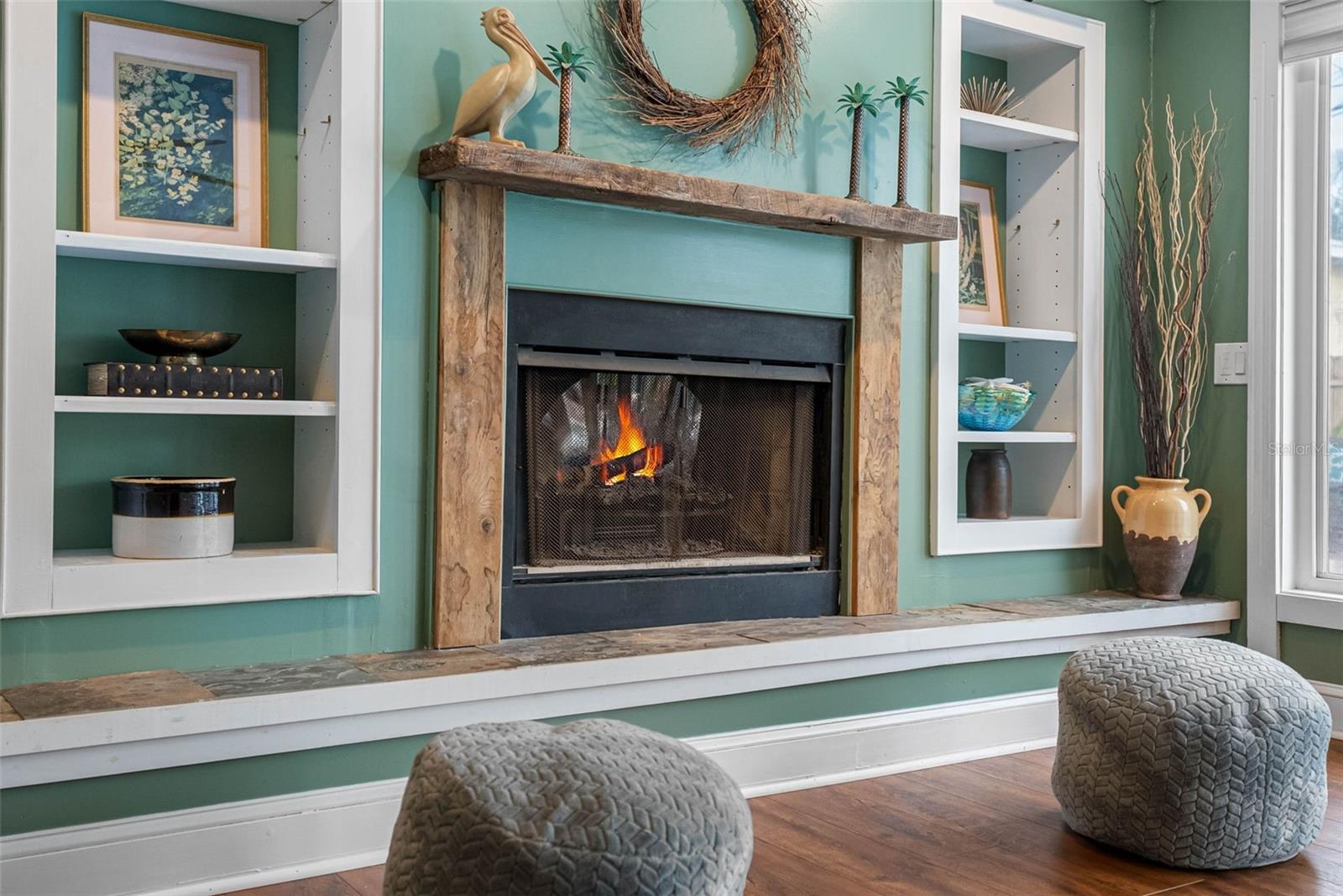 Cozy sitting area and warmth from the wood burning fireplace.