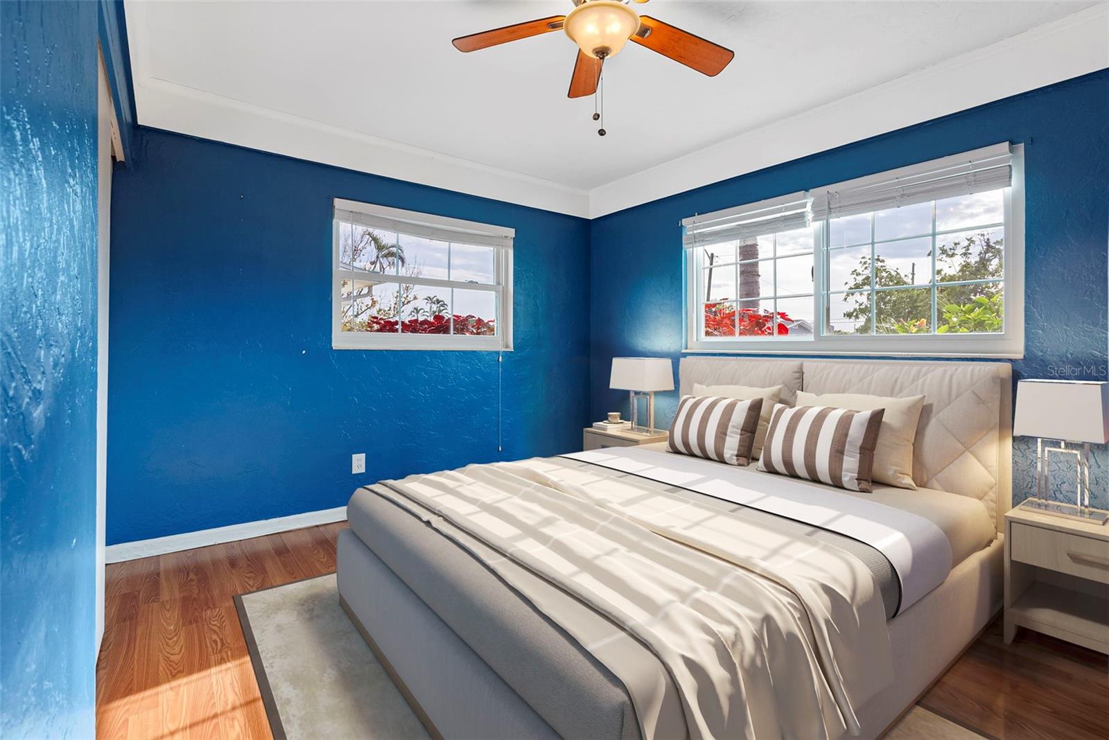 Spacious guest rooms share a beautifully updated granite bathroom.