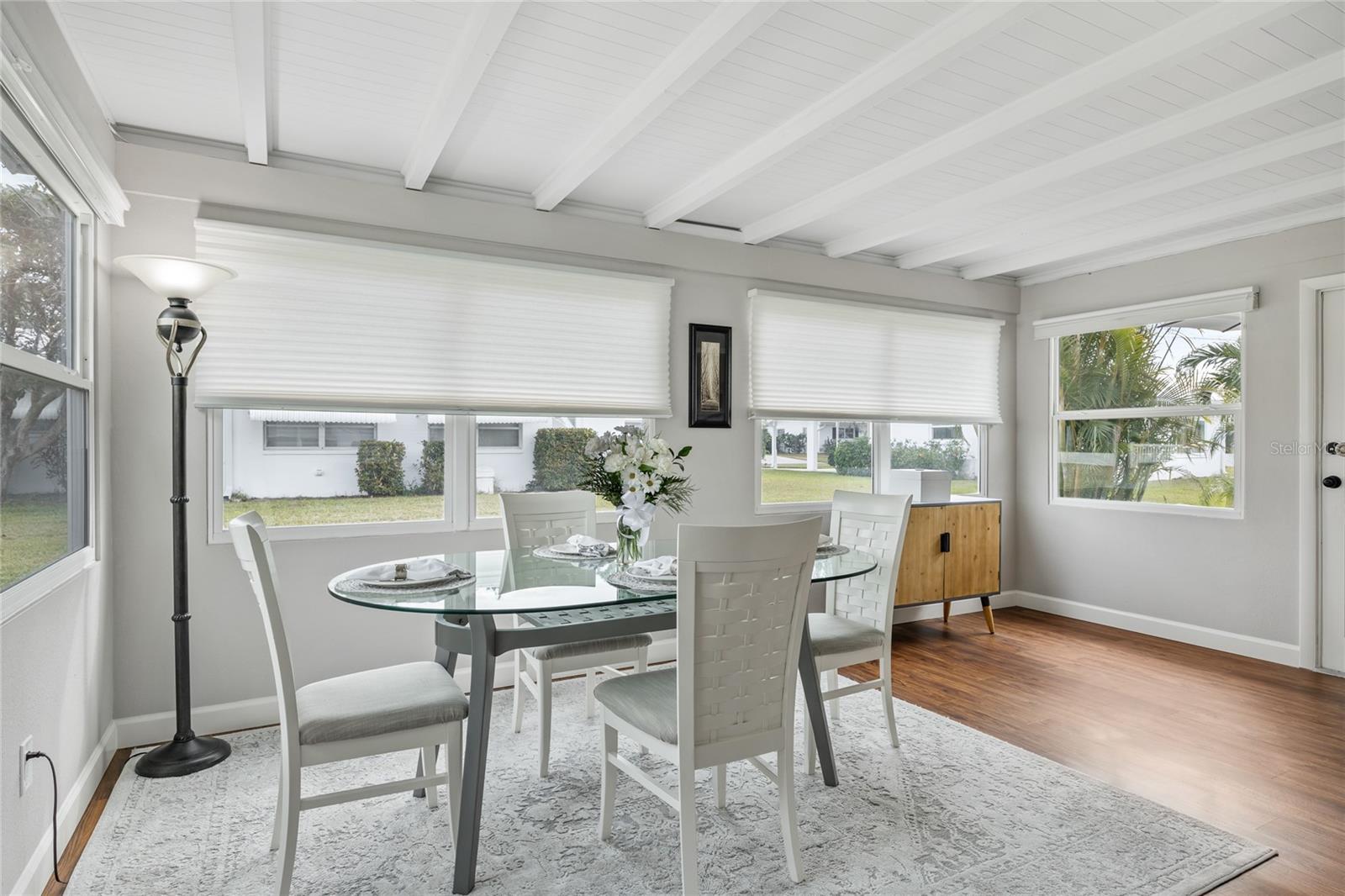 The current owners have transformed the sunroom into a dining room, but its versatility allows it to easily serve as an additional living area, hobby space, or even a home office.