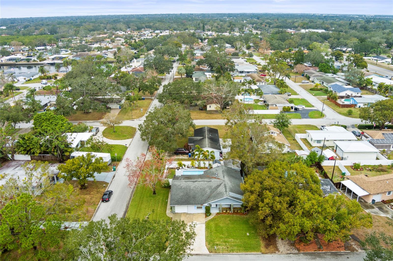 Aerial view of home and street