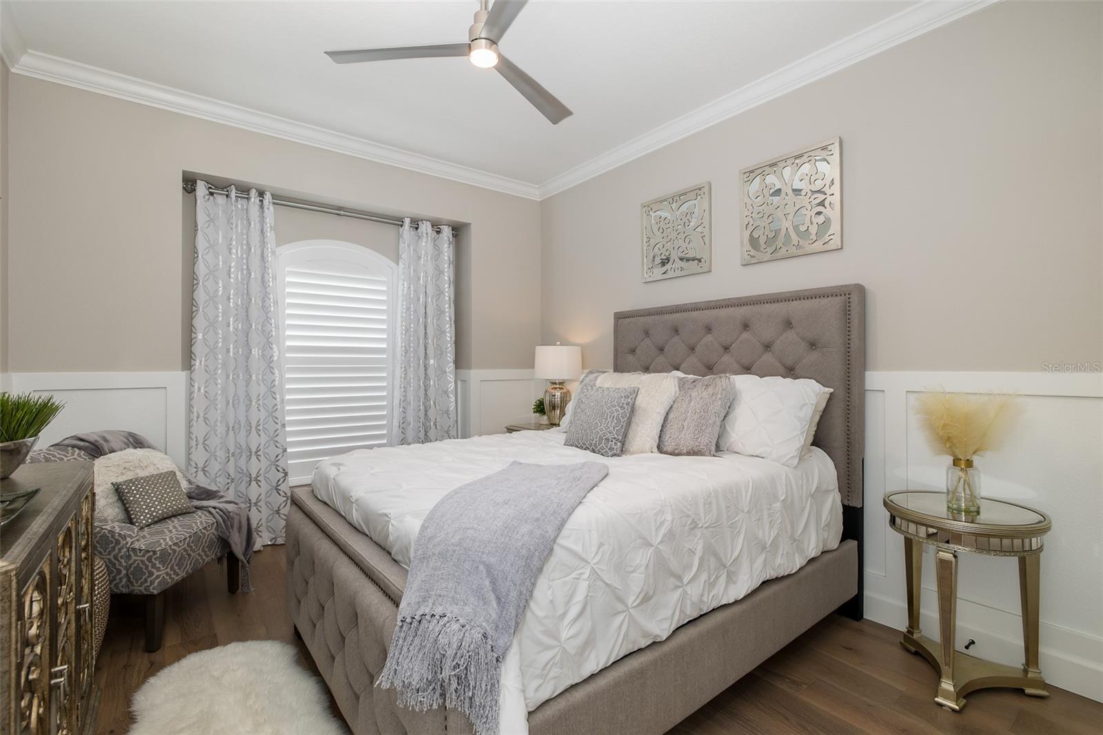 Bedroom 2 w/Wood Floors & Wainscoting!