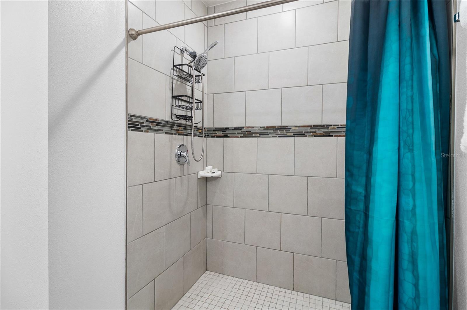 primary ensuite bathroom with wall to ceiling tile & Quartz shower