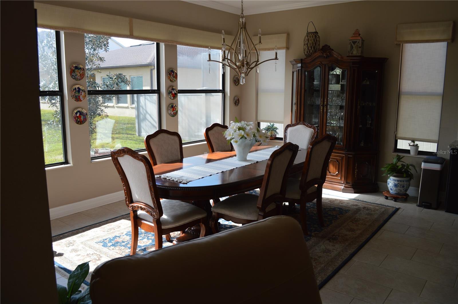 Formal dining room overlooking the back of the house towards the reservation area.