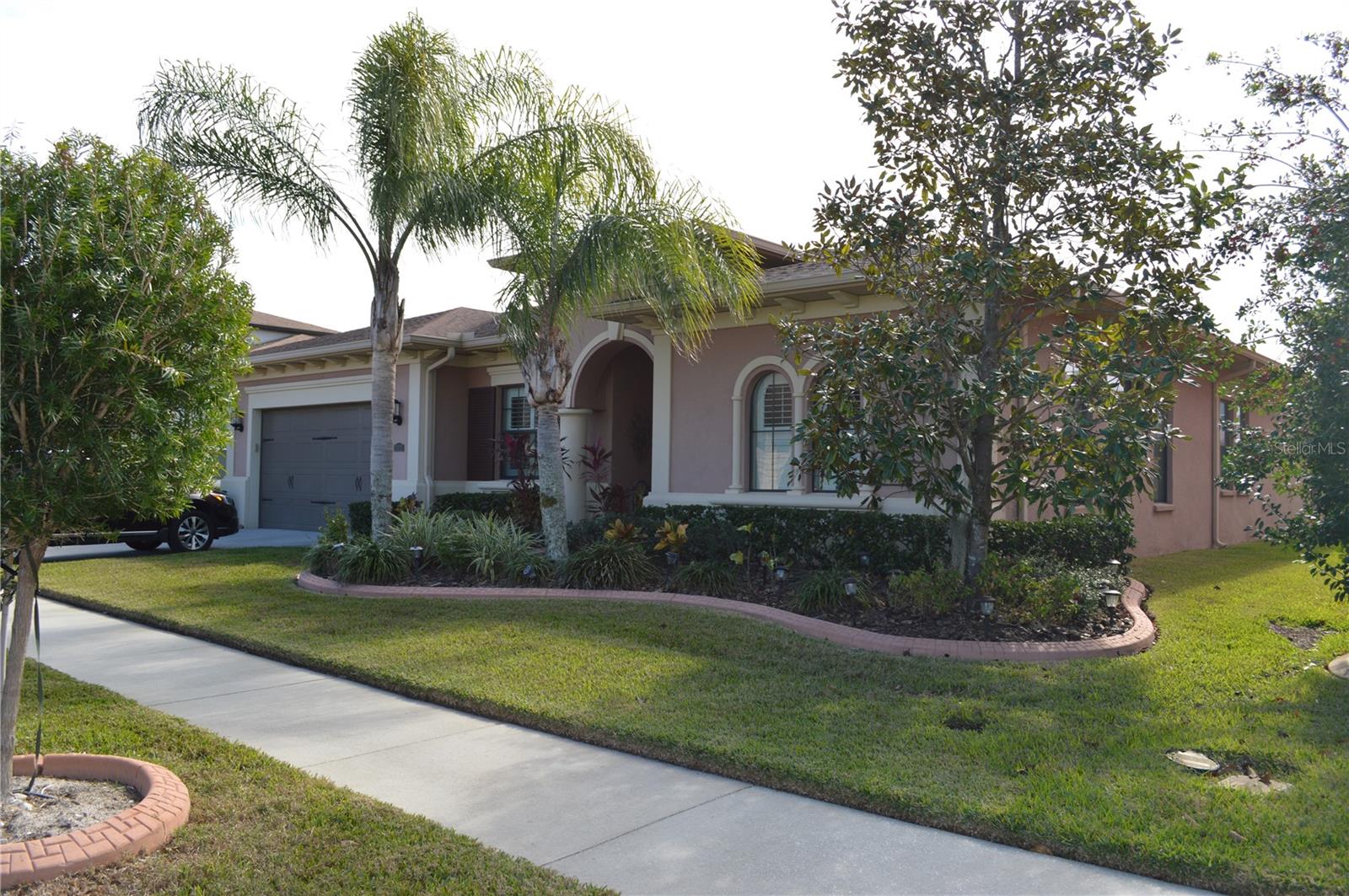 Diagonal view of the front of the house.