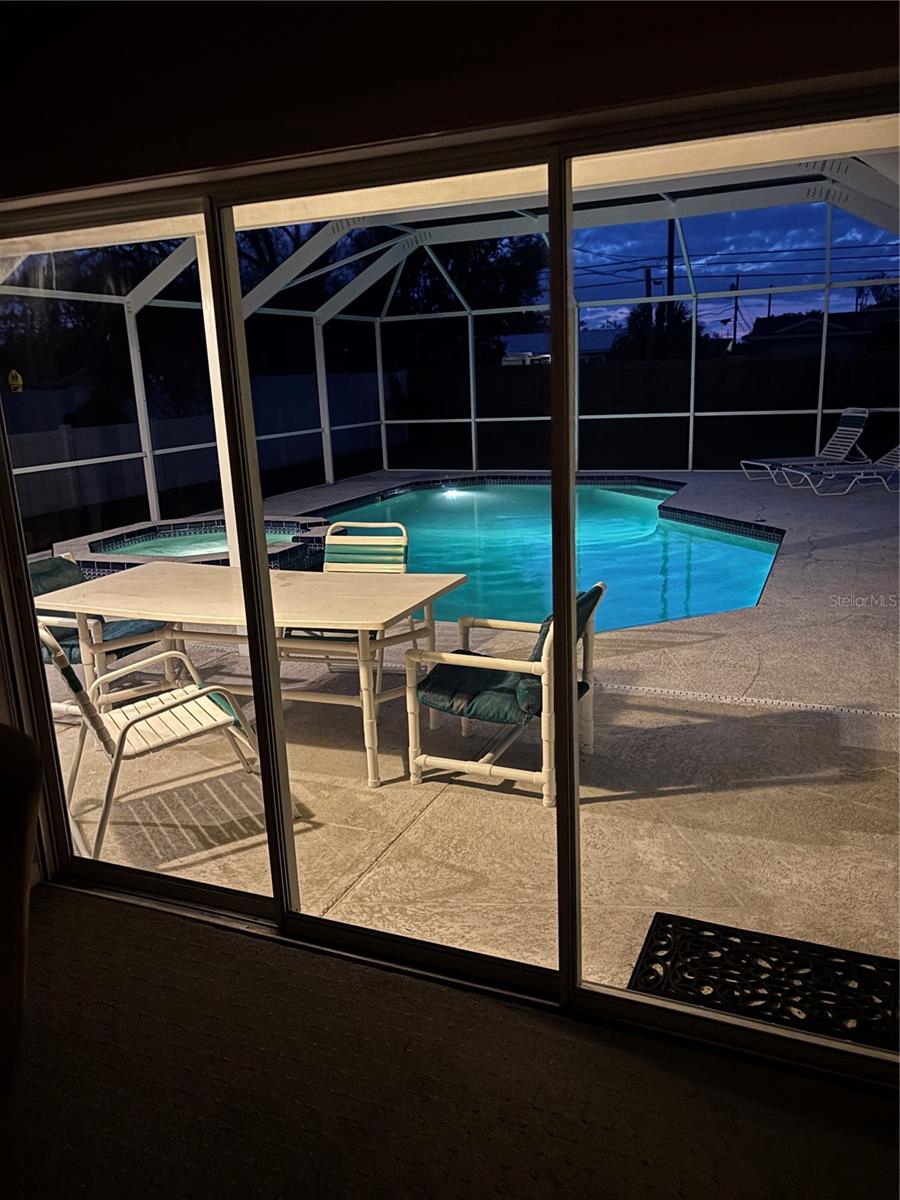 Screen enclosed pool with spill over spa