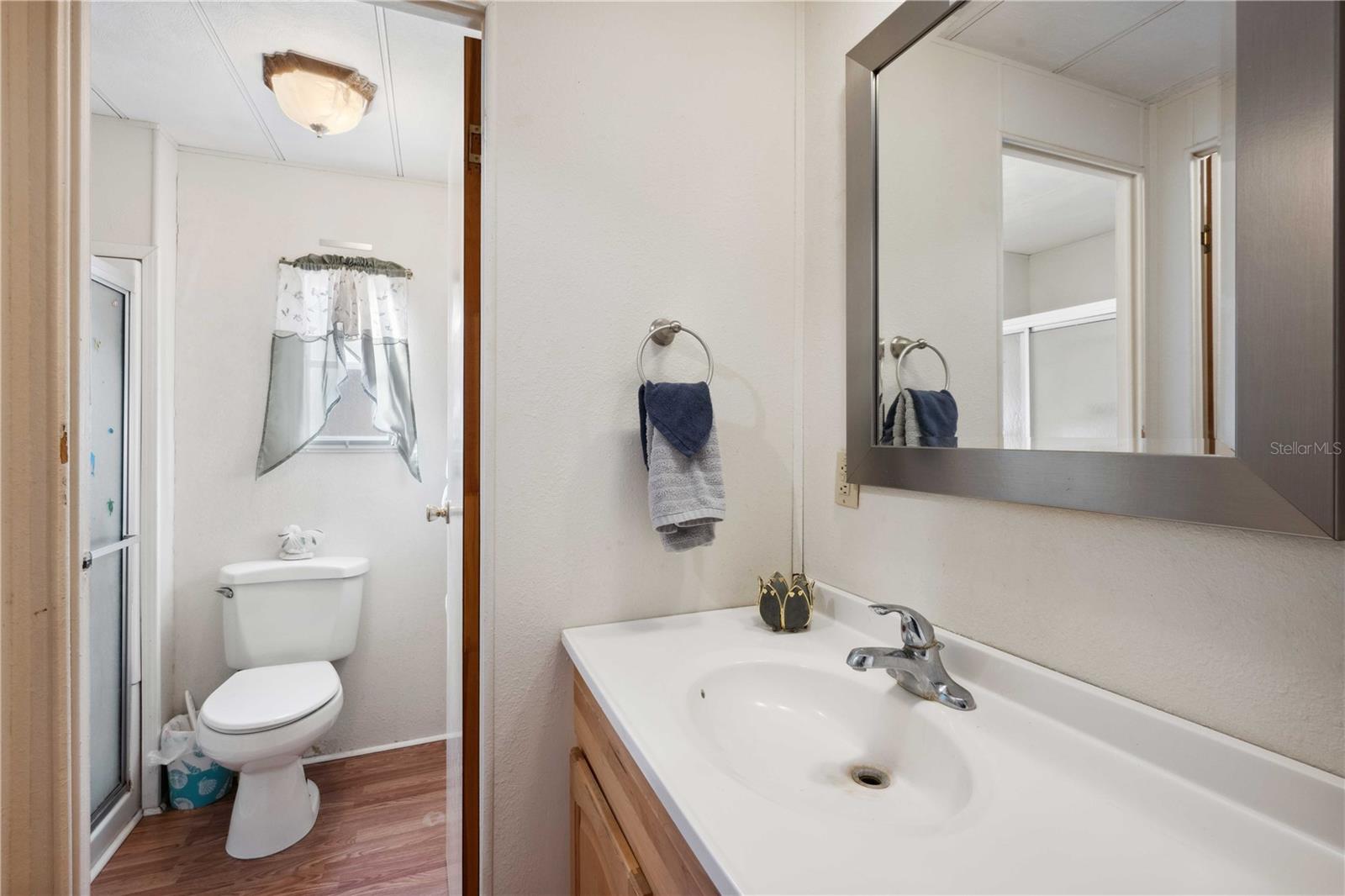 Ensuite primary bath with walk-in shower and updated vanity