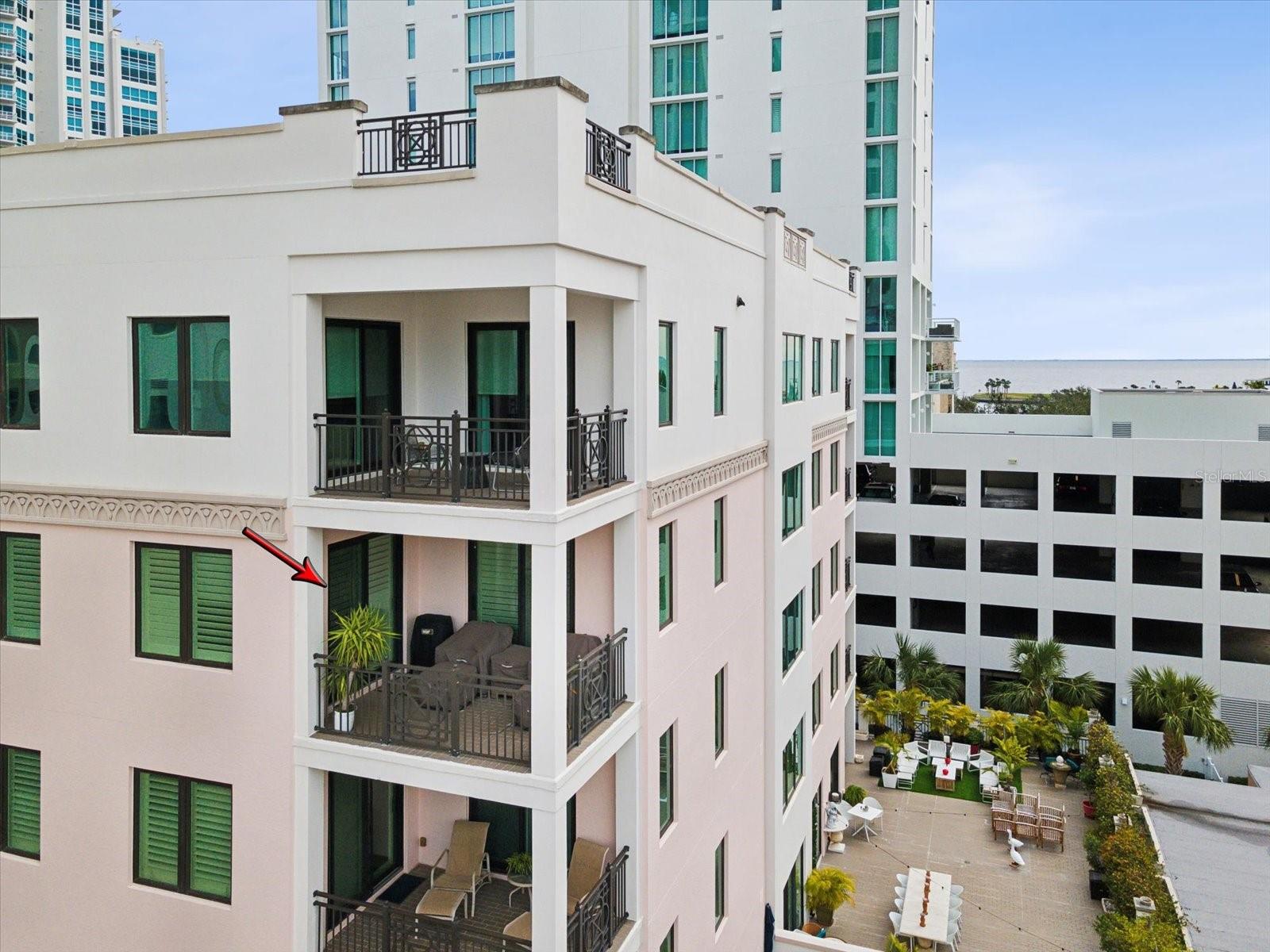 Aerial view of covered balcony 12'7x9'10