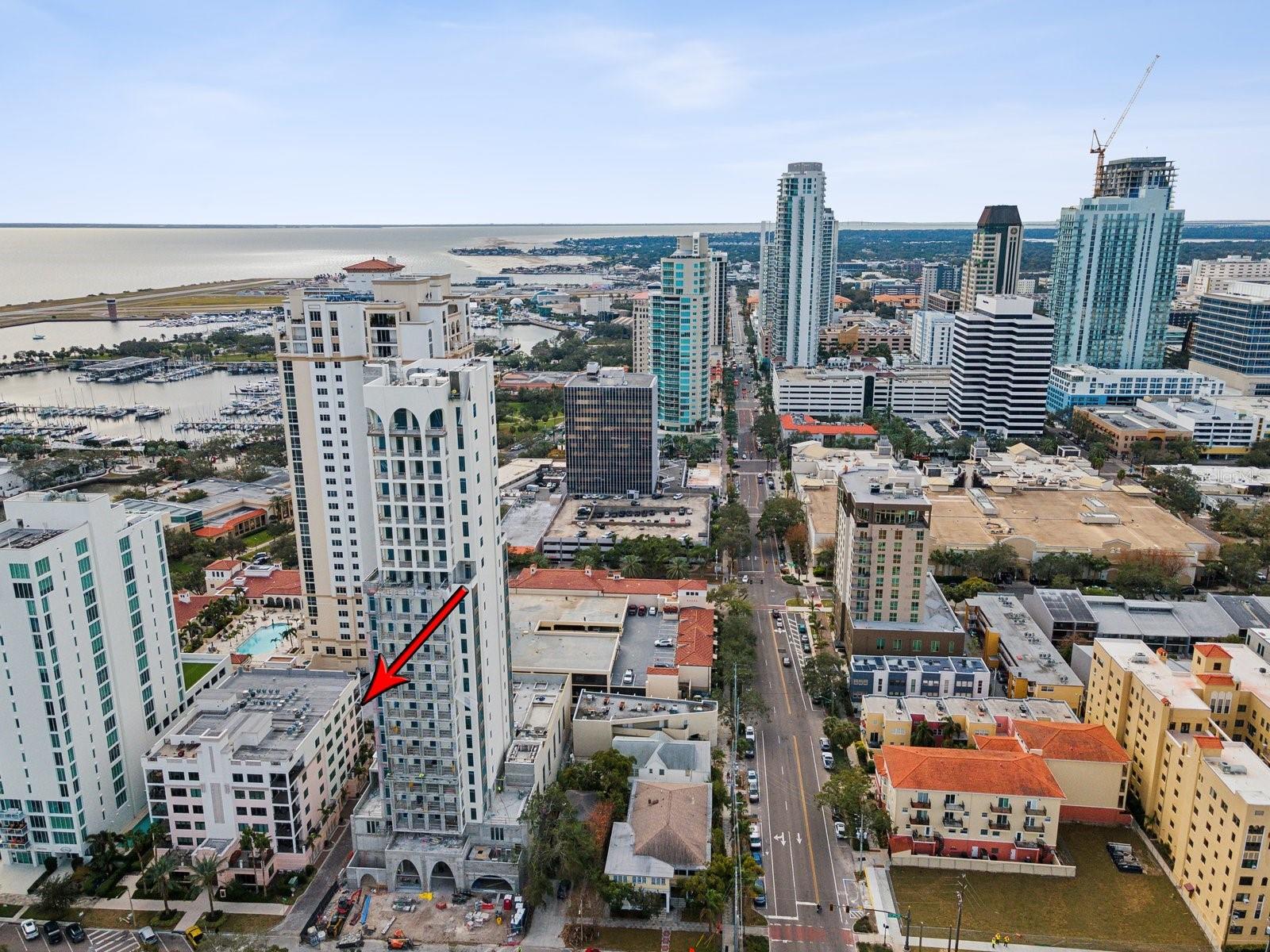 Aerial view of unit and St Pete waterfront