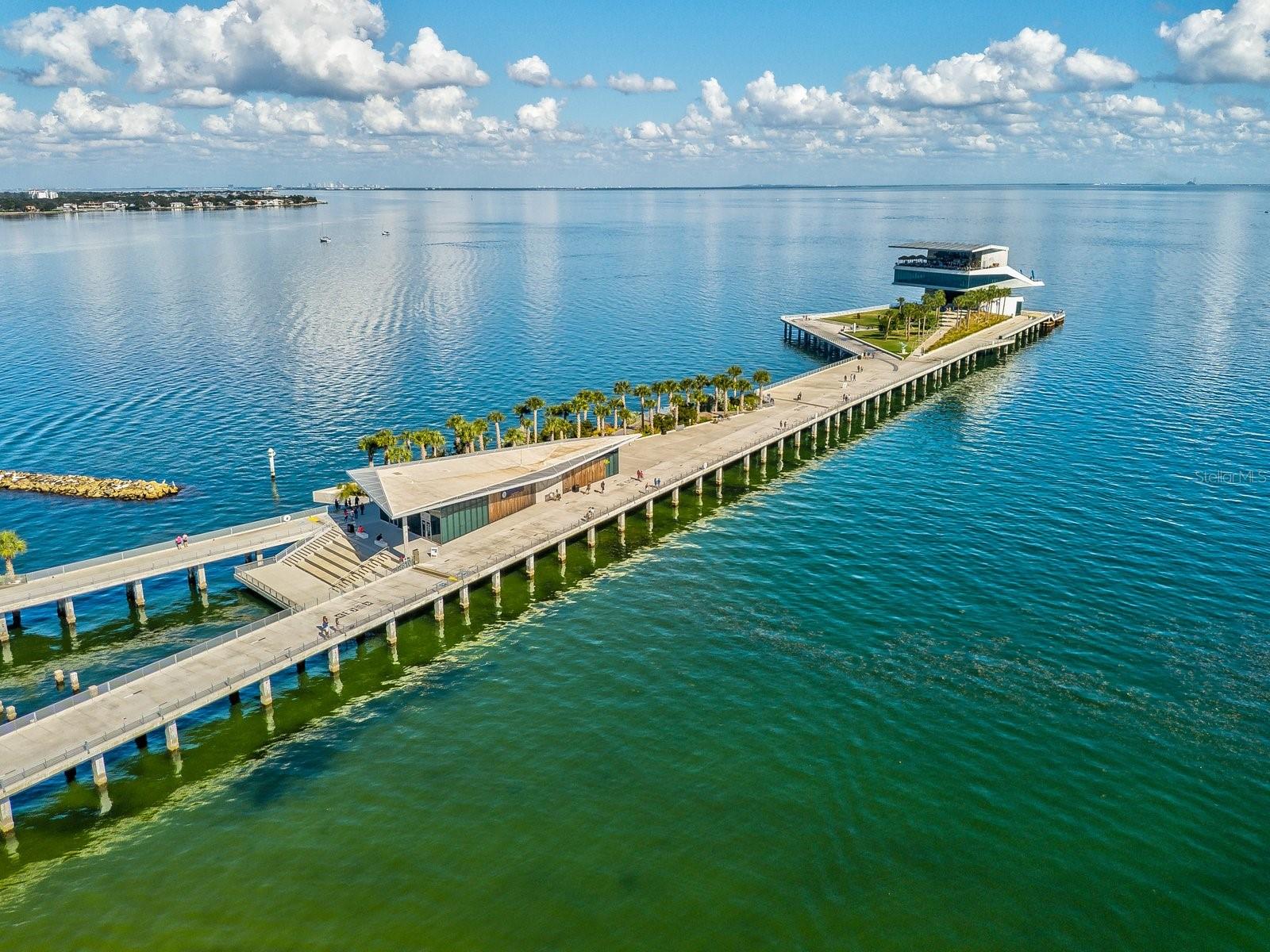 Aerial view of the St. Petersburg Peir that is a short walk away.