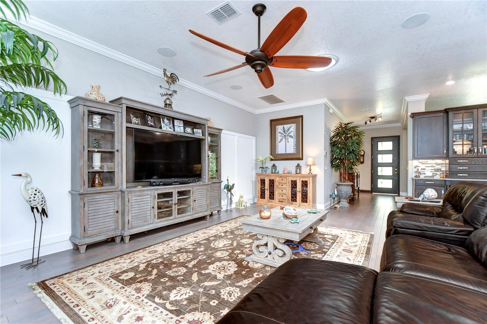 Family room boasts crown molding!