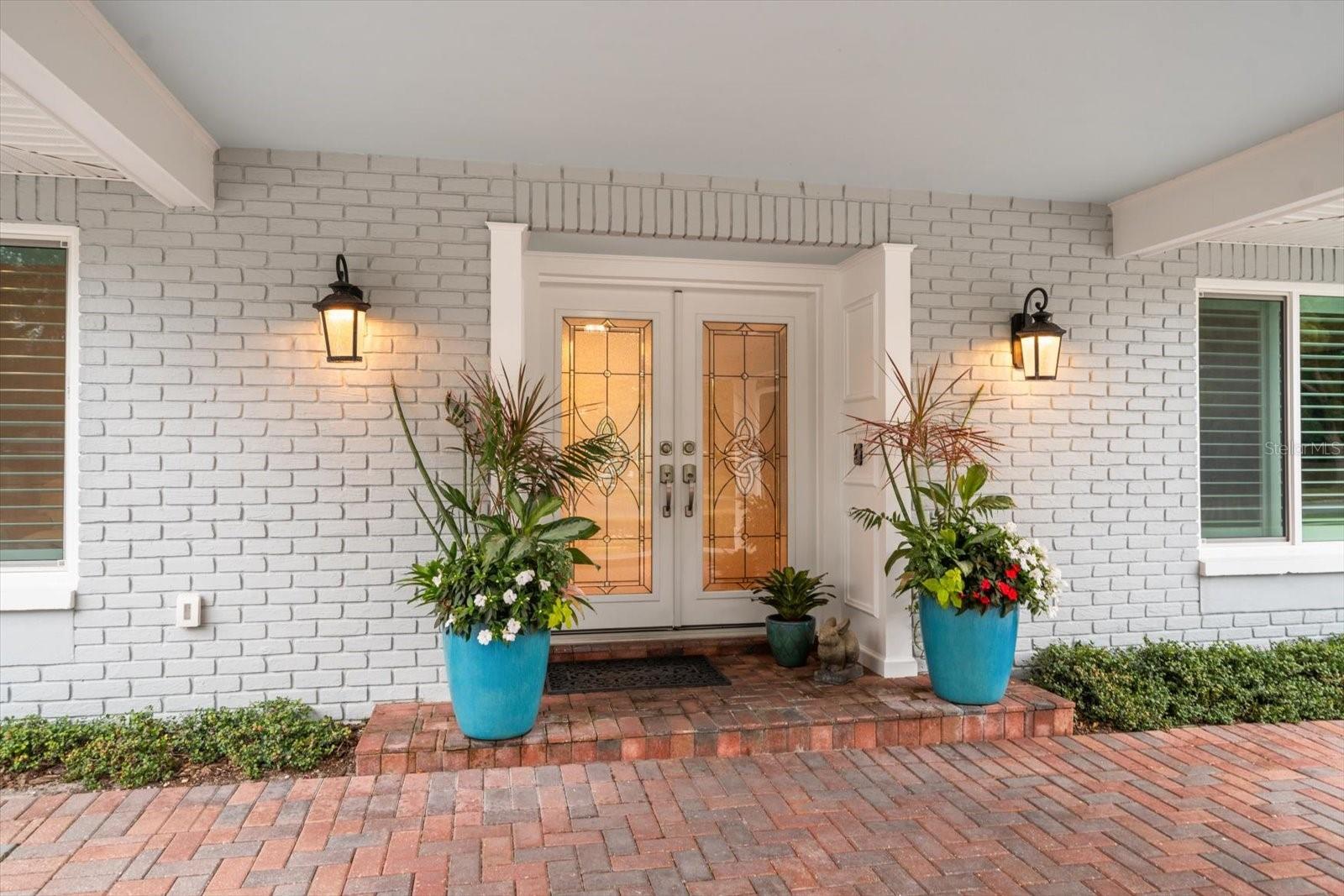 Lovely double door etched glass entry