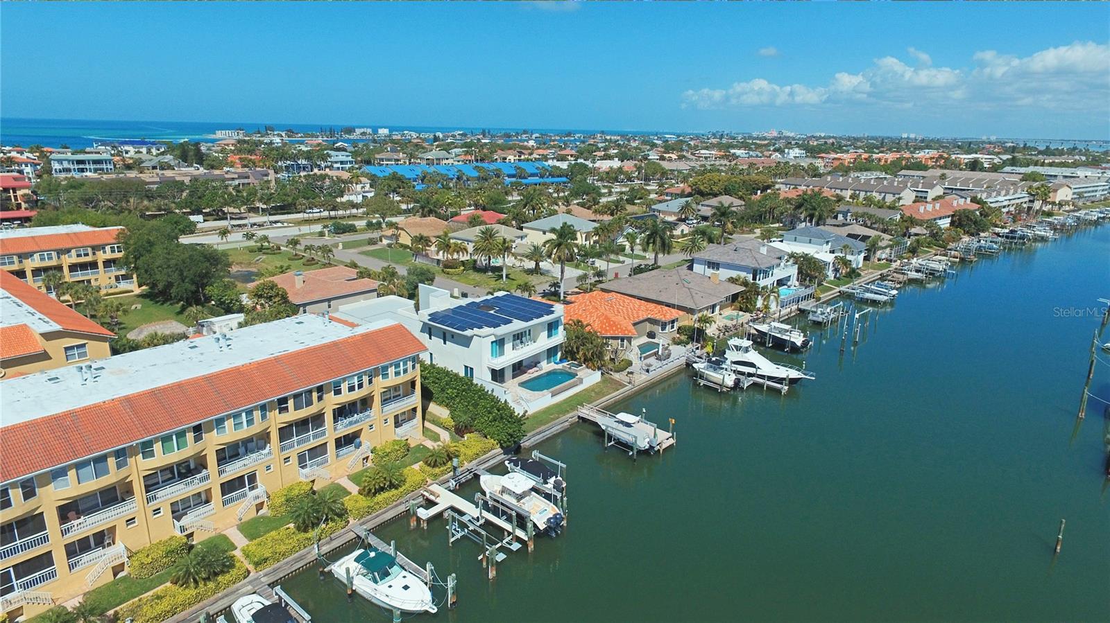 Aerial Views of Waterfront end-unit Townhome with Boat Slip