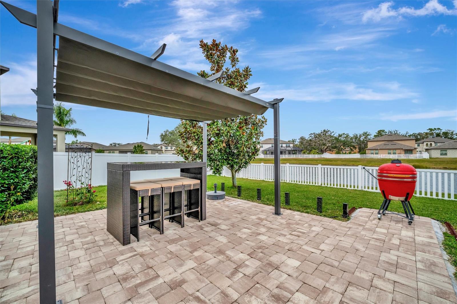 Fenced in Yard overlooking Pond