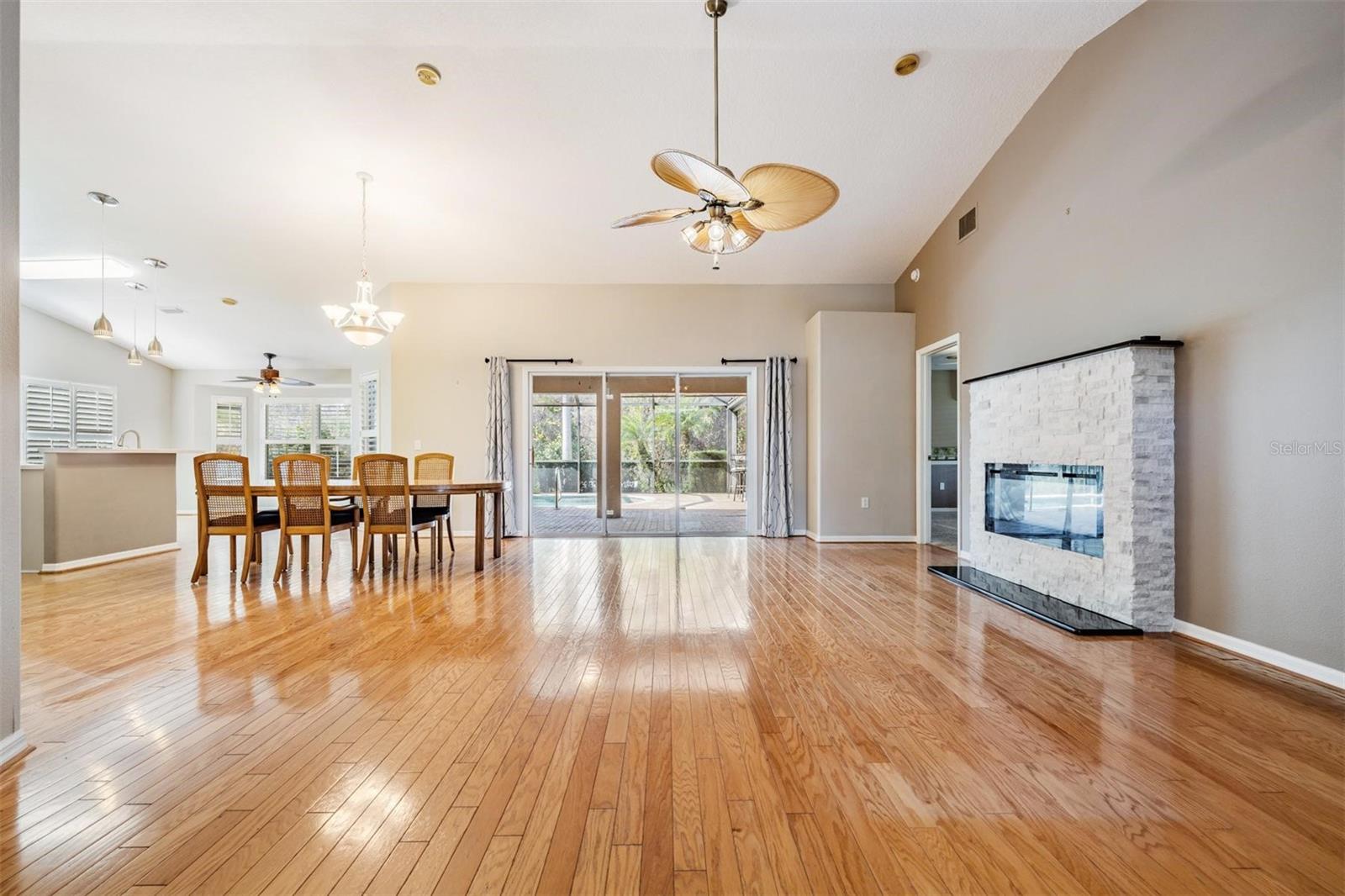 Gleaming hardwood floors and fireplace