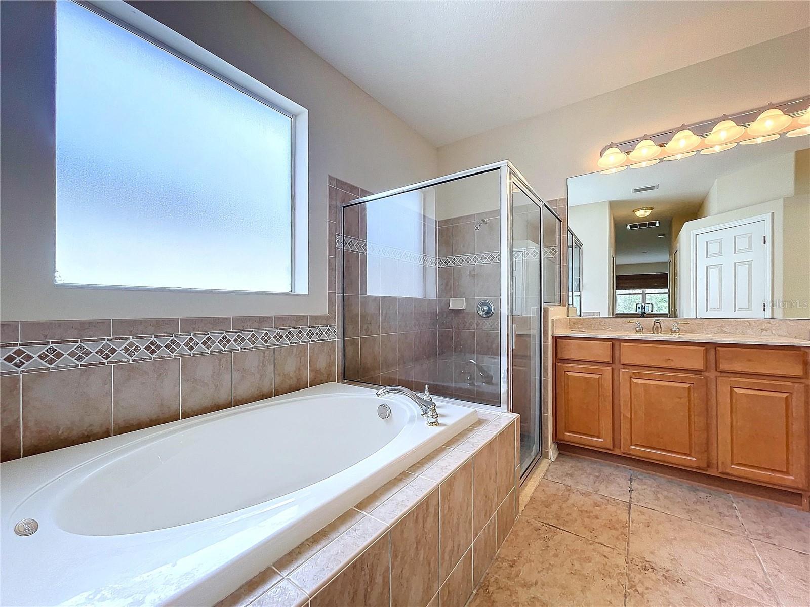 Large soaking tub and step-in shower