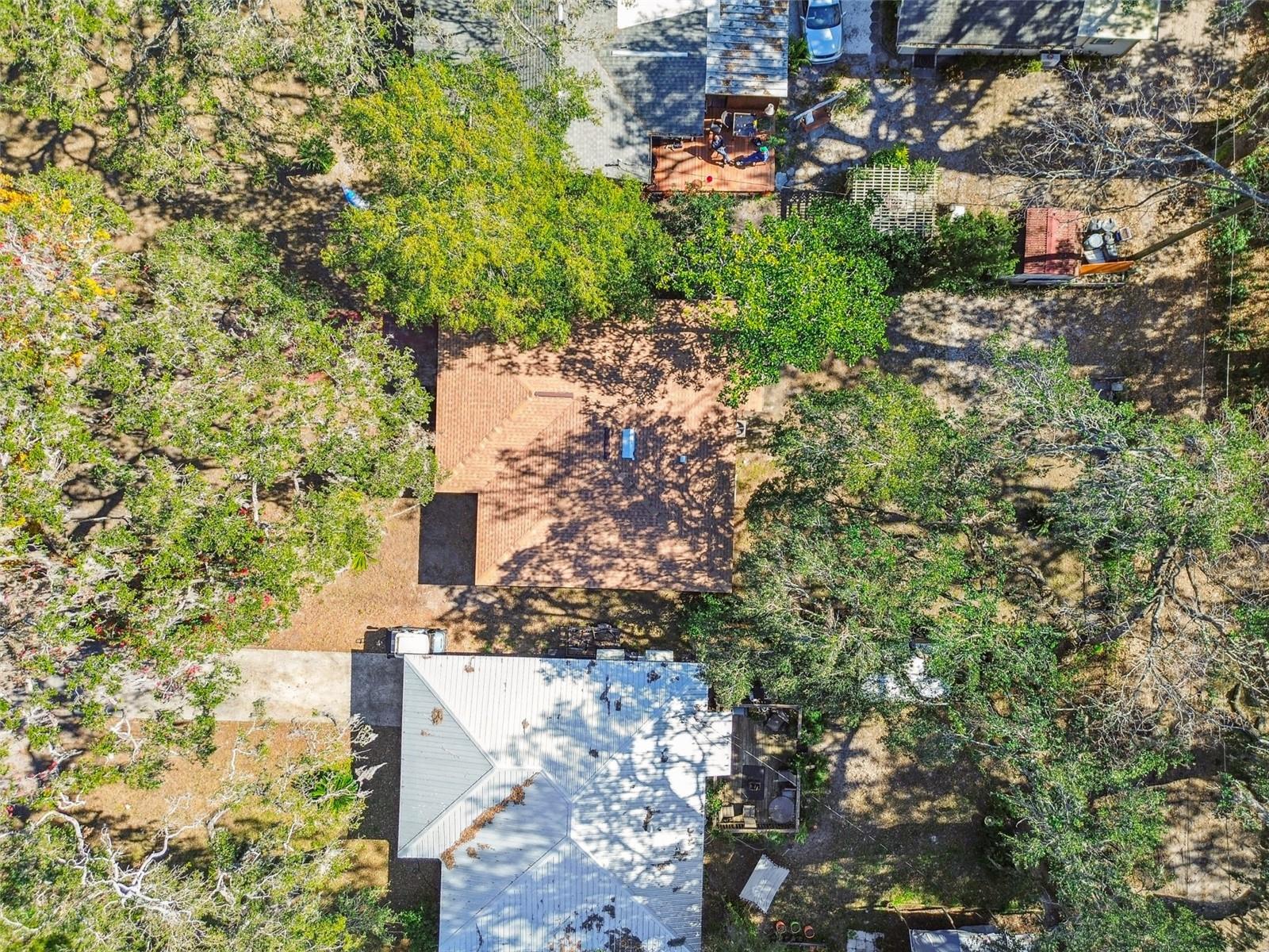 View from above - "Hip" roof construction is favored.