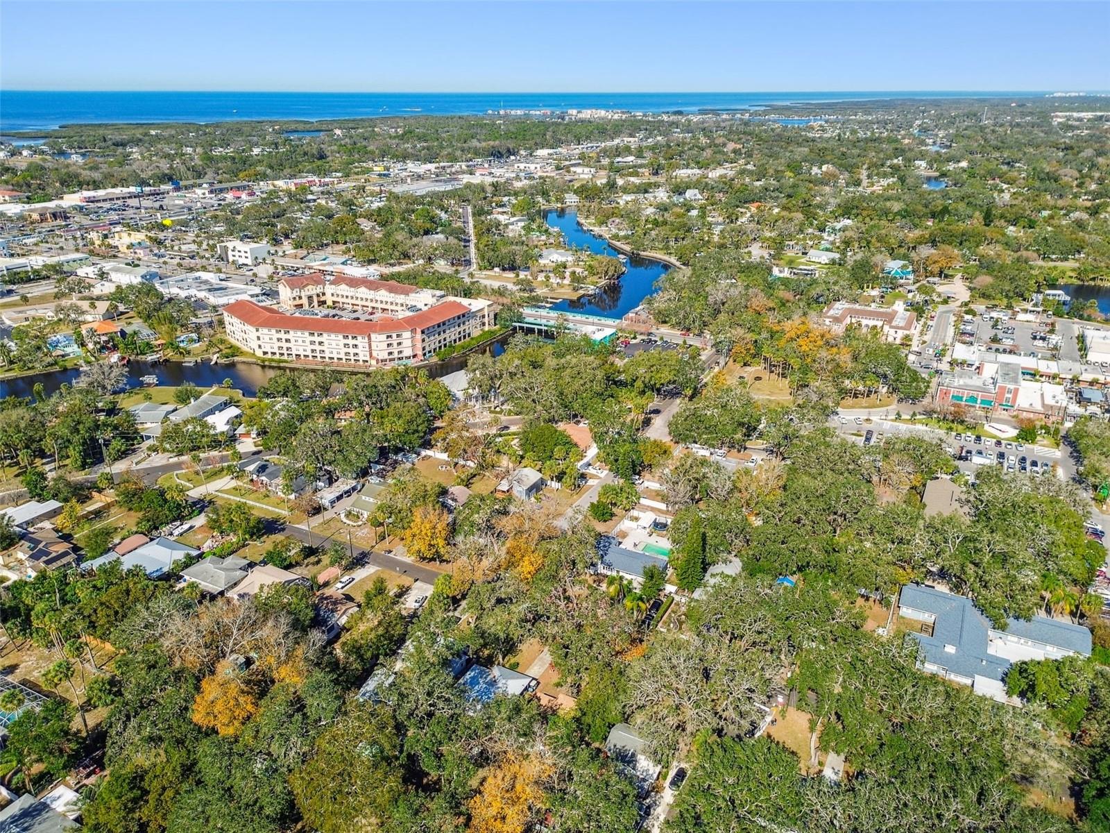 View towards downtown.  The Gulf of Mexico is on the horizon, and the Pithlachascotee "Cotee" River is visible.