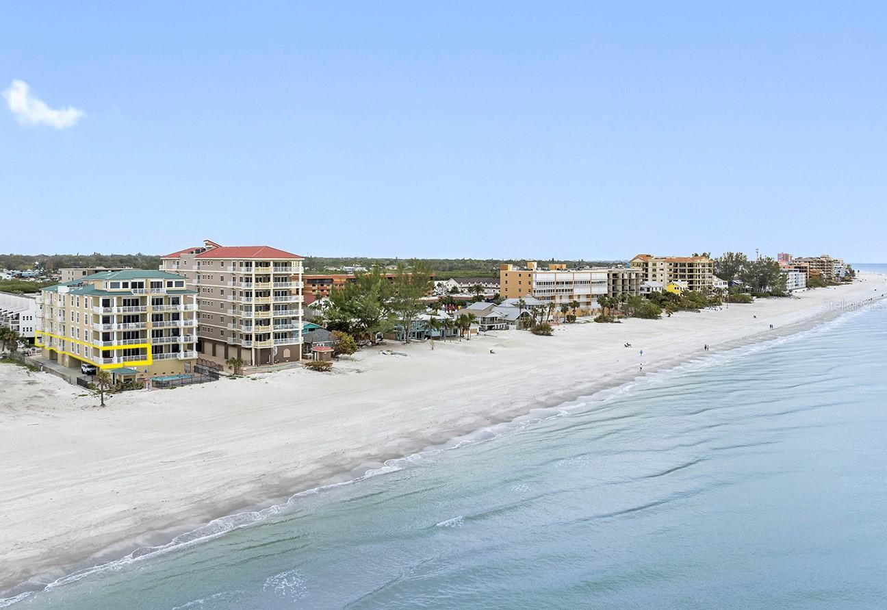 ... Fairwinds Condominium - Residence # 202.. Aerial of Indian Shores Beachside - Looking South. City is also Called the ' The Narrows' due to the Topography of the Land. No Crowded Beaches Here. 22 Miles due West of Tampa Airport. 22 Miles South SE  to Downtown St Pete.