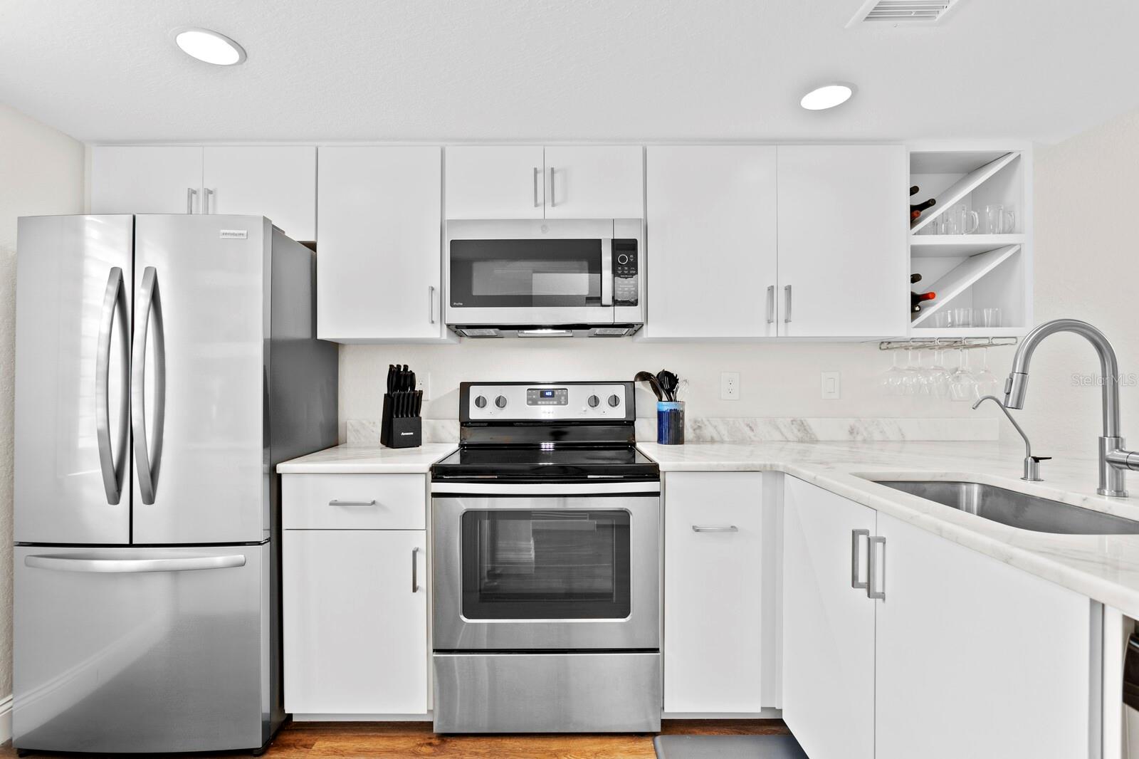 The stunning kitchen has been completely remodeled