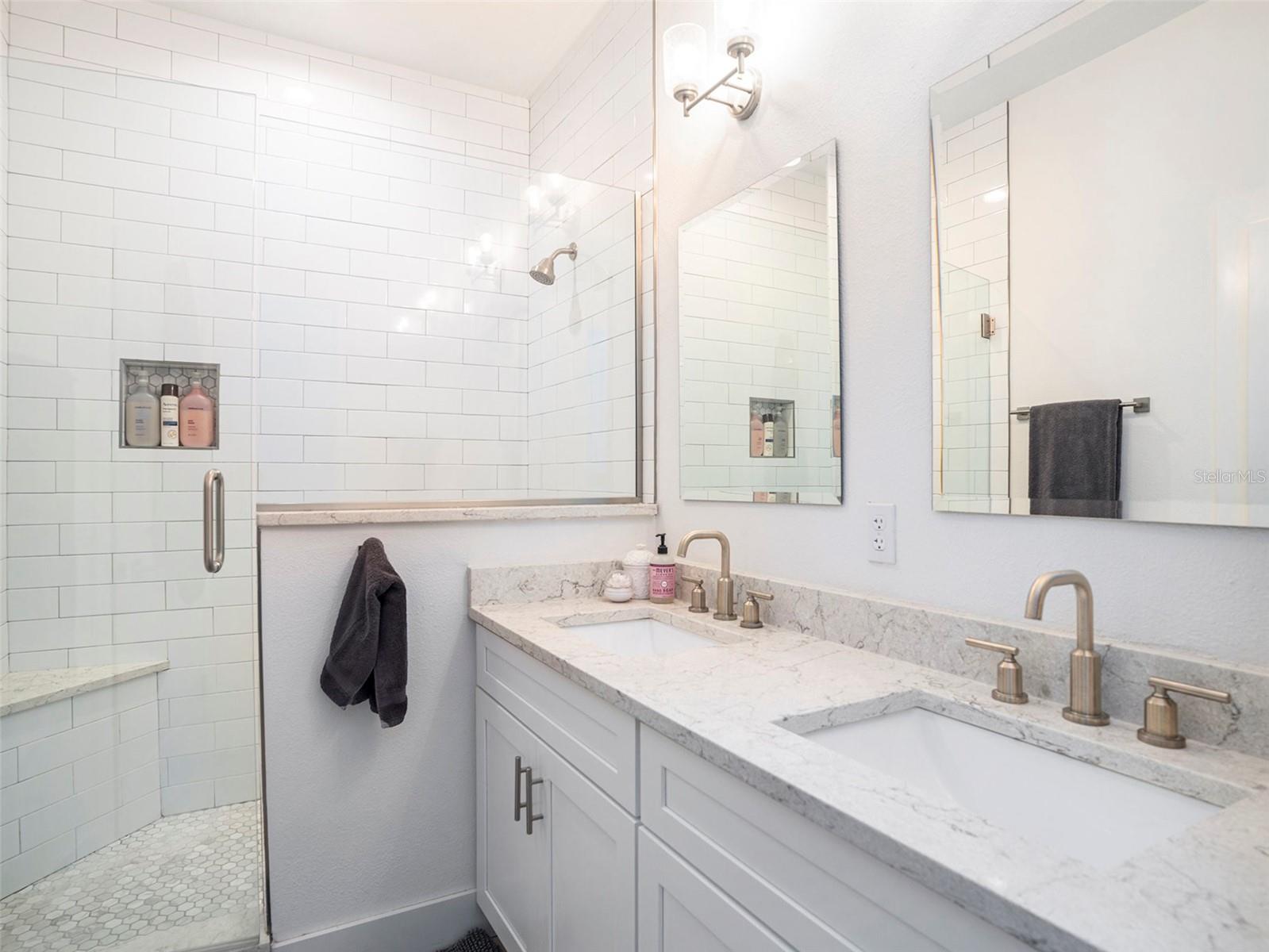 Primary Bathroom (quartz countertop)