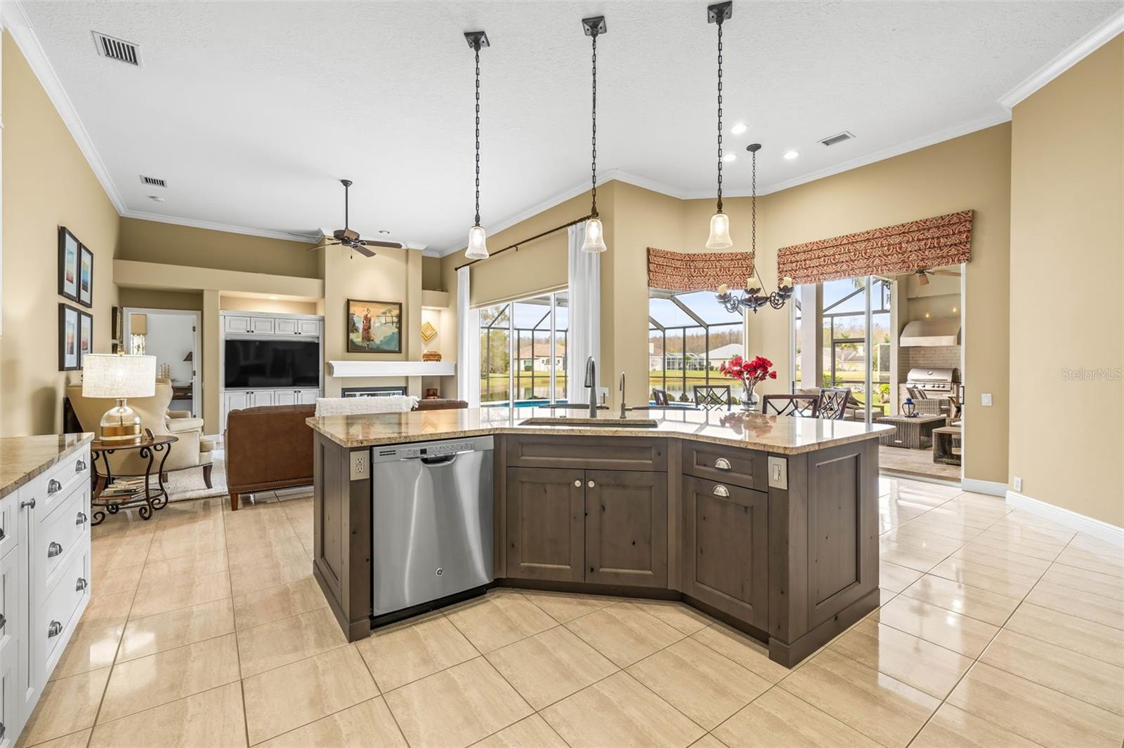 View from kitchen to family room