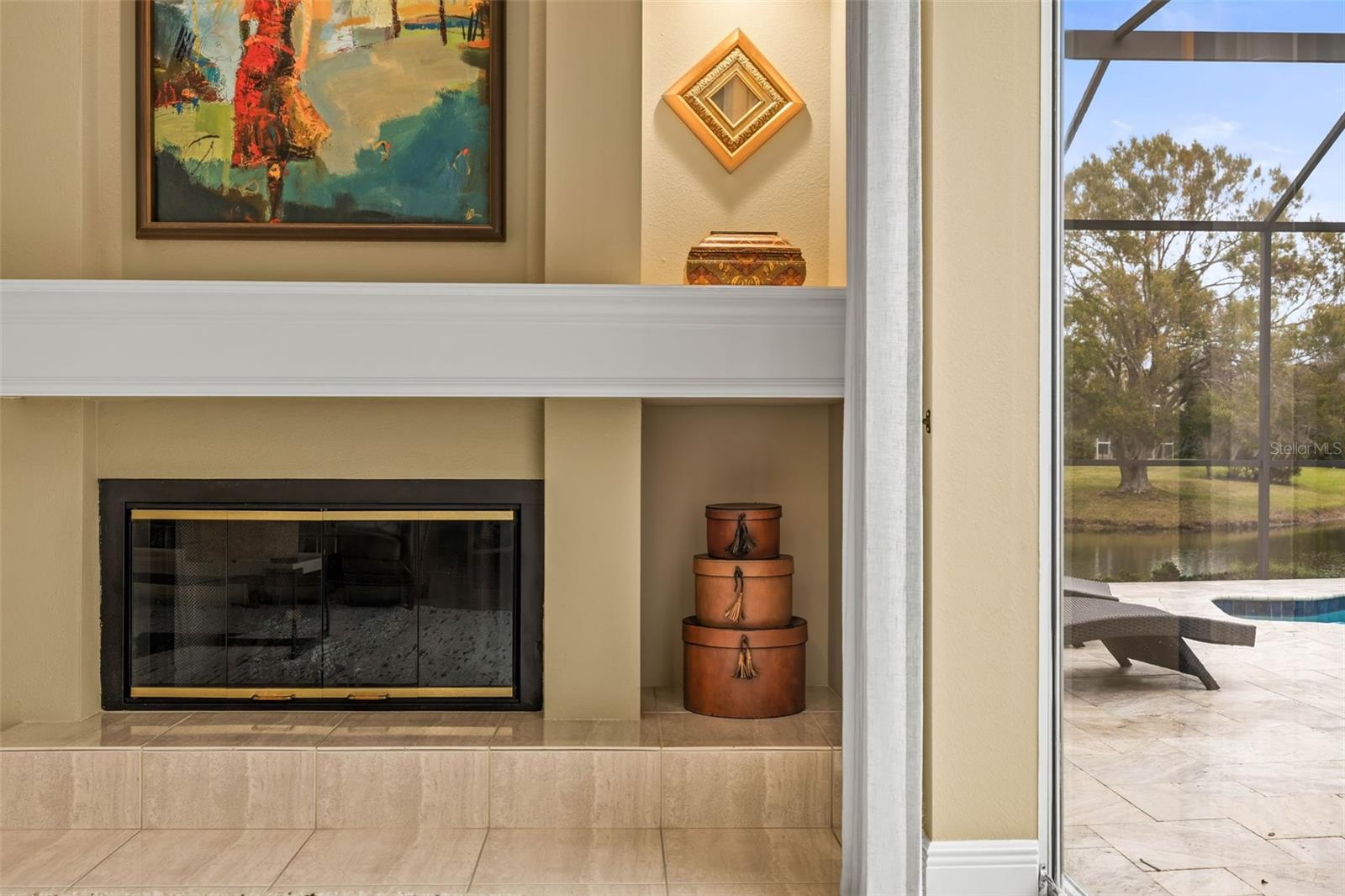 Family room with built-ins and gas fireplace