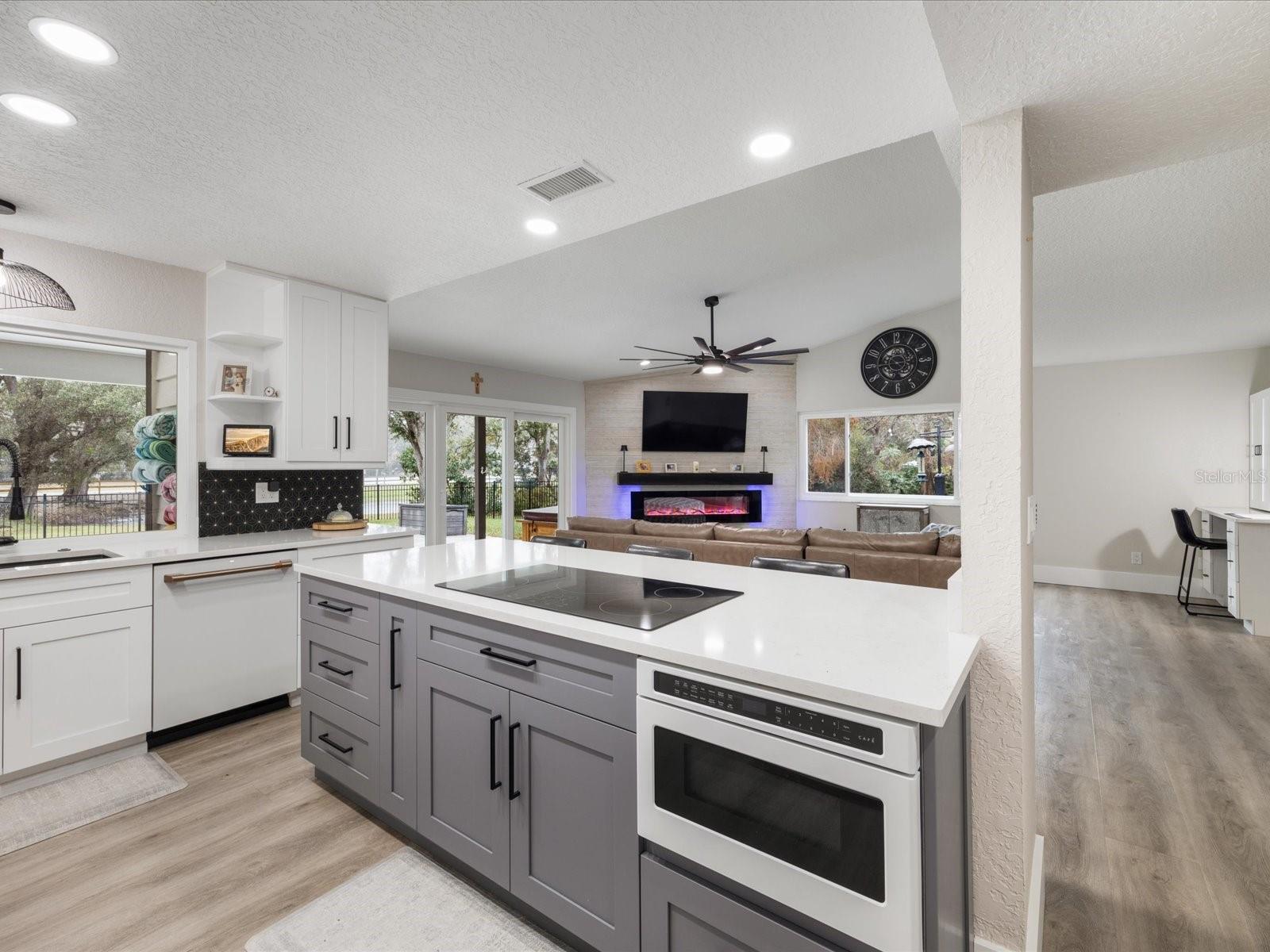 Kitchen island with drawer microwave