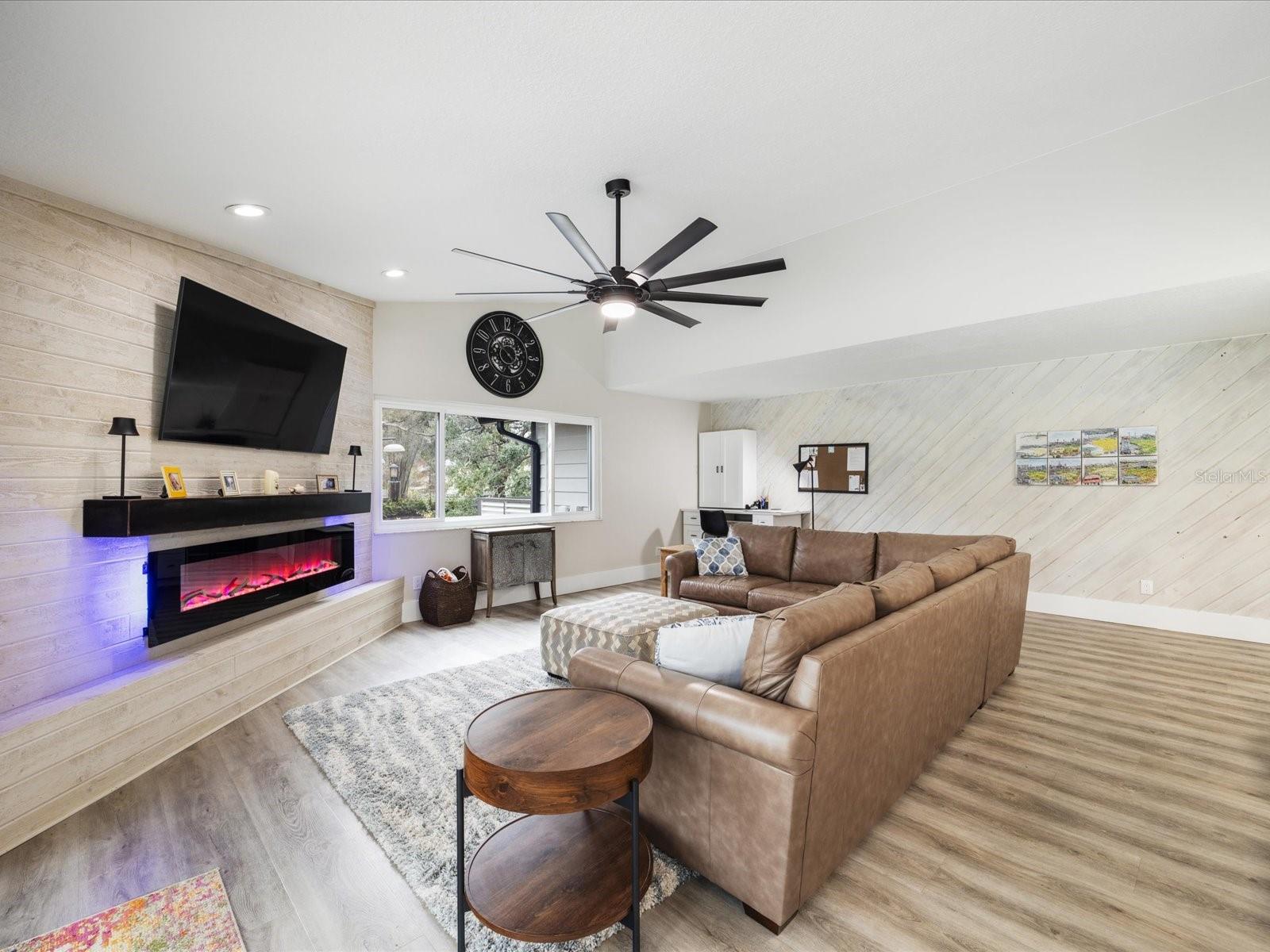 Family room with electric fireplace