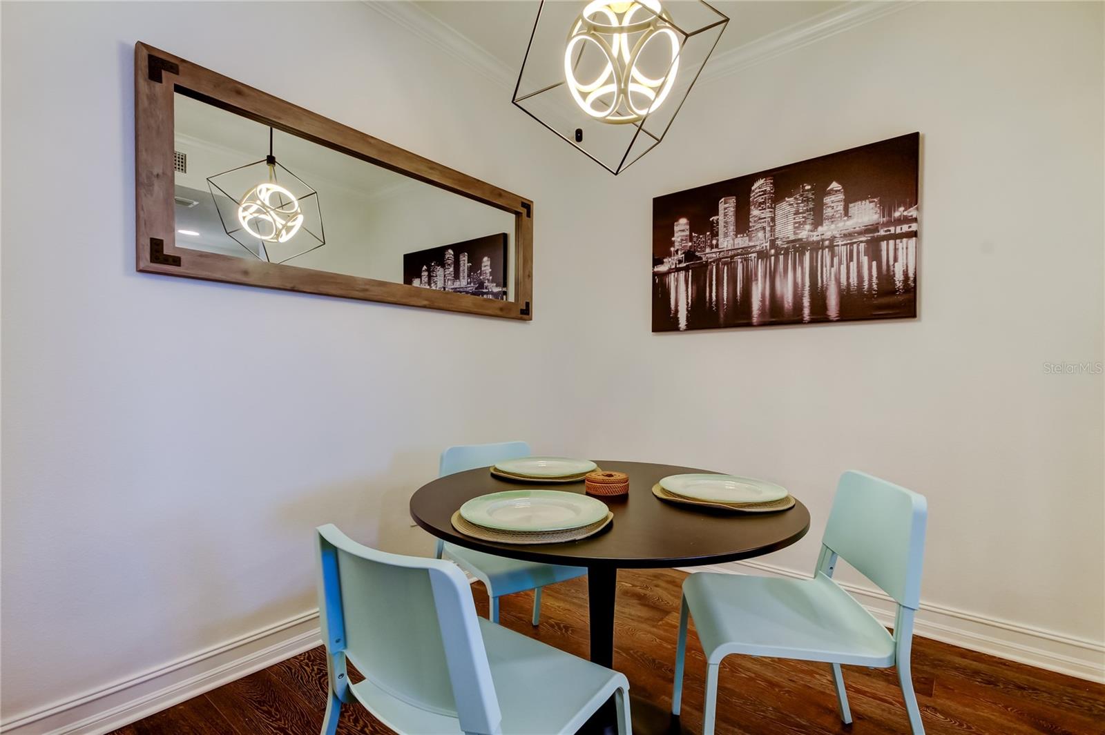 8. Dining Room (8'x9') Features a Stylish Chandelier, Pedestal Table w/ Quirky Tiffany Blue Chairs.. Allows for Plenty of Room to Move About!