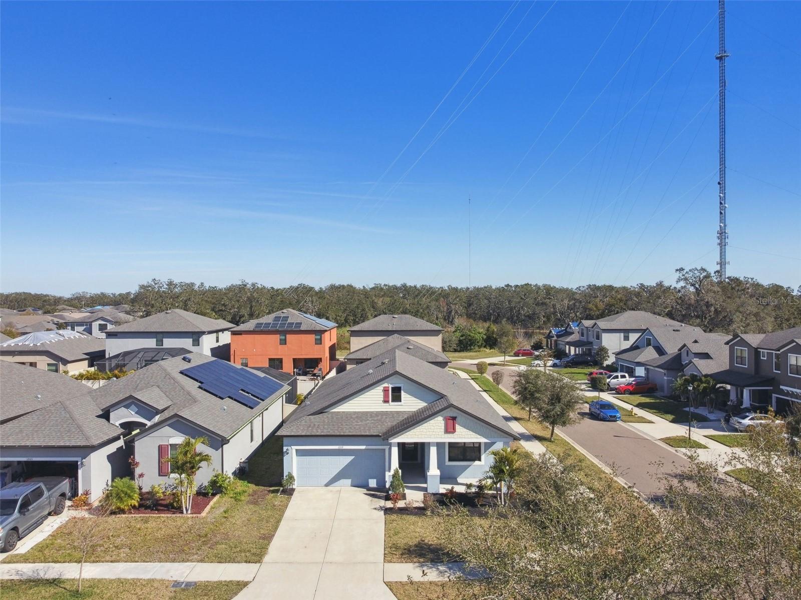 Aerial view of the home from the West.