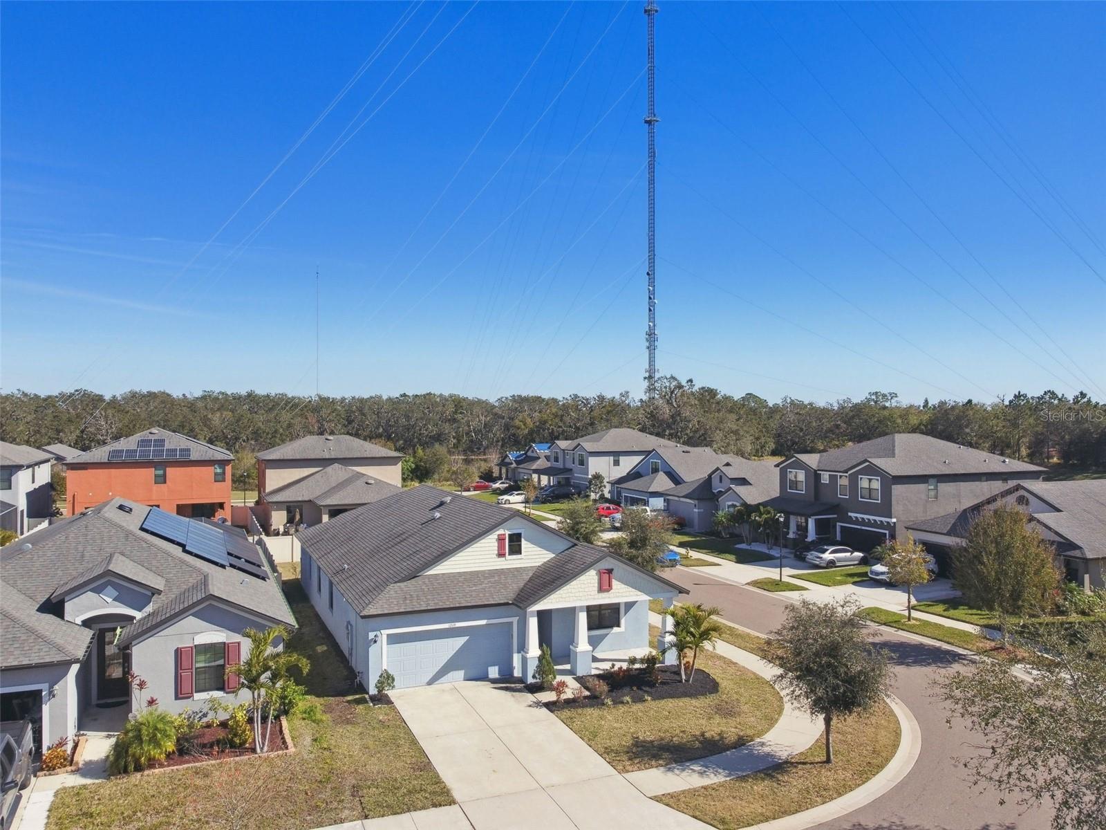 Aerial view of the home from the Northwest.