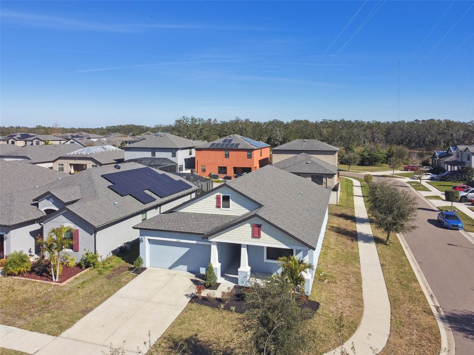 Aerial view of the home from the Southwest.