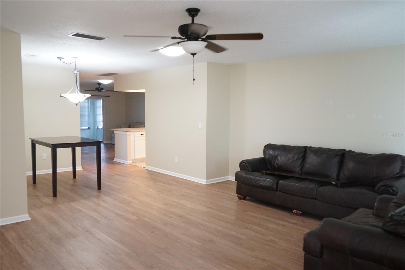 living room with view to dining area