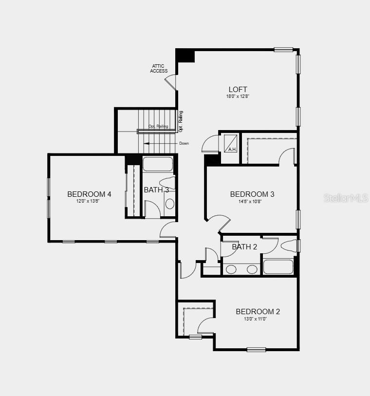 Second Floor Plan - Structural options added include: pocket sliding glass door, gourmet kitchen, main floor bedroom with a full bathroom, and outdoor kitchen rough in