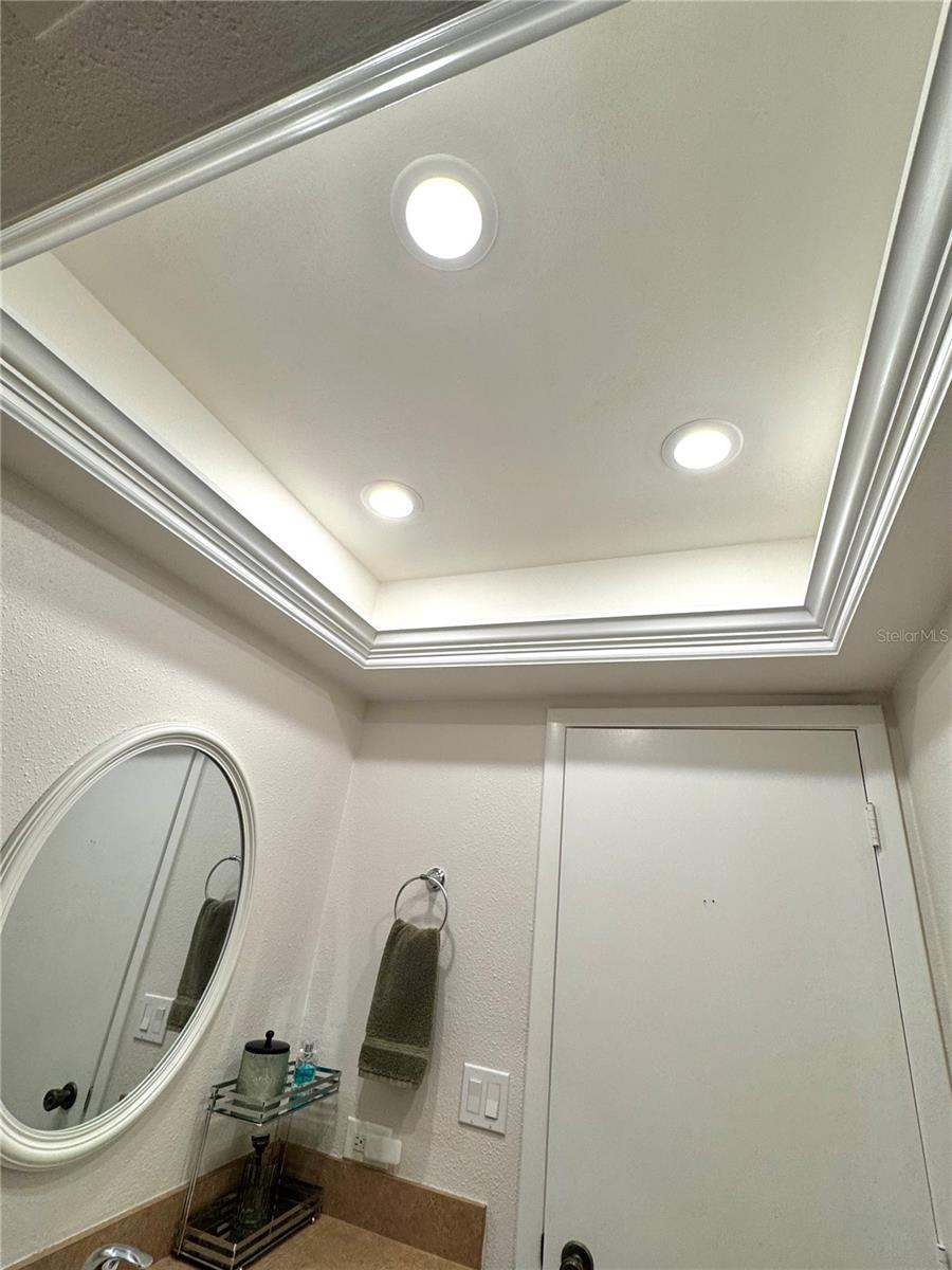 Another beautiful coved ceiling the primary bathroom.