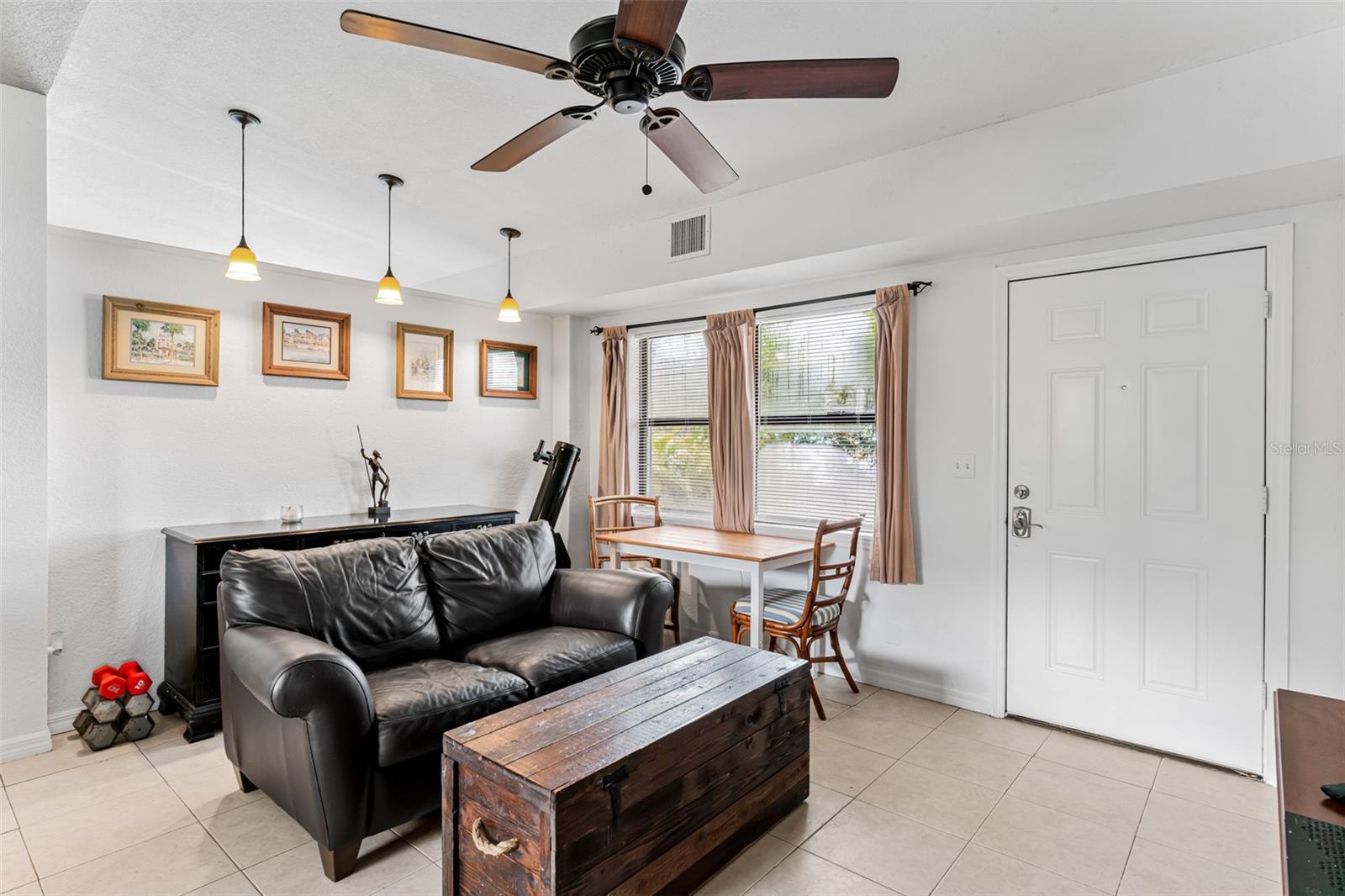 Living area with front door entrance