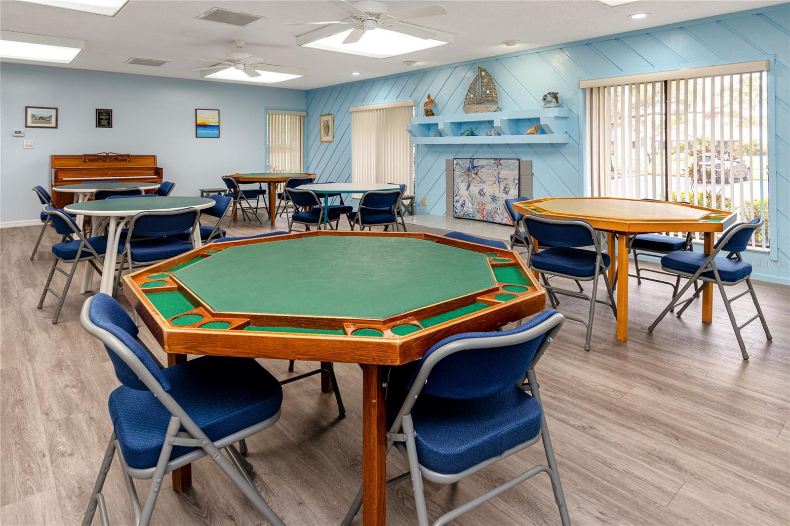 Game tables inside the clubhouse