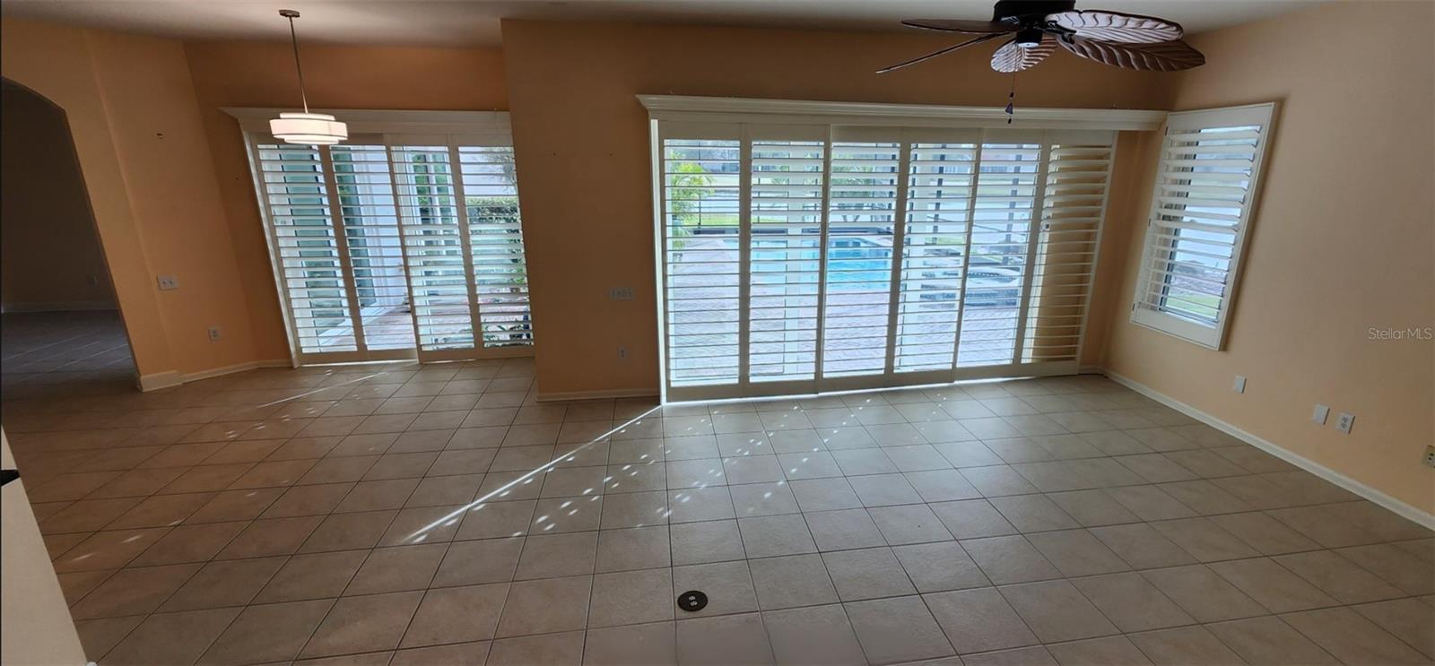 View from stairs into Family room