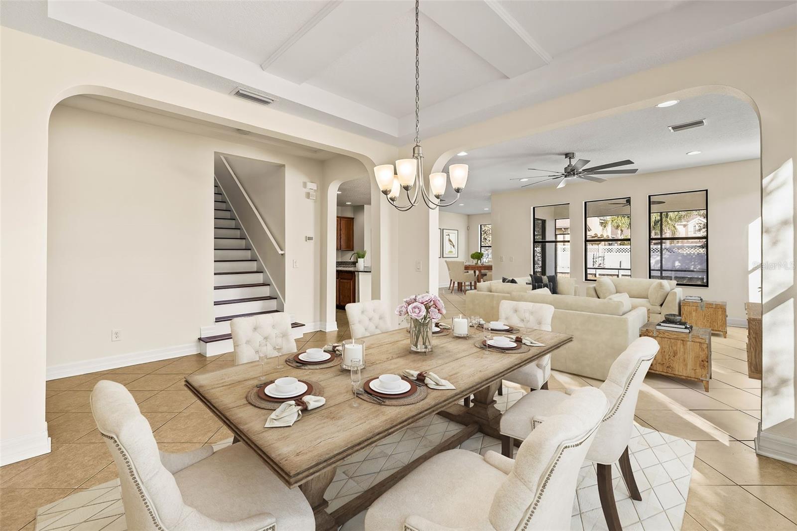 Dining room with cross-tray ceiling seats 8 or more!