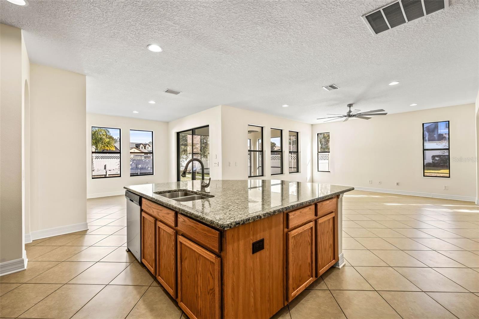 Kitchen looking out to your living room and dining area.