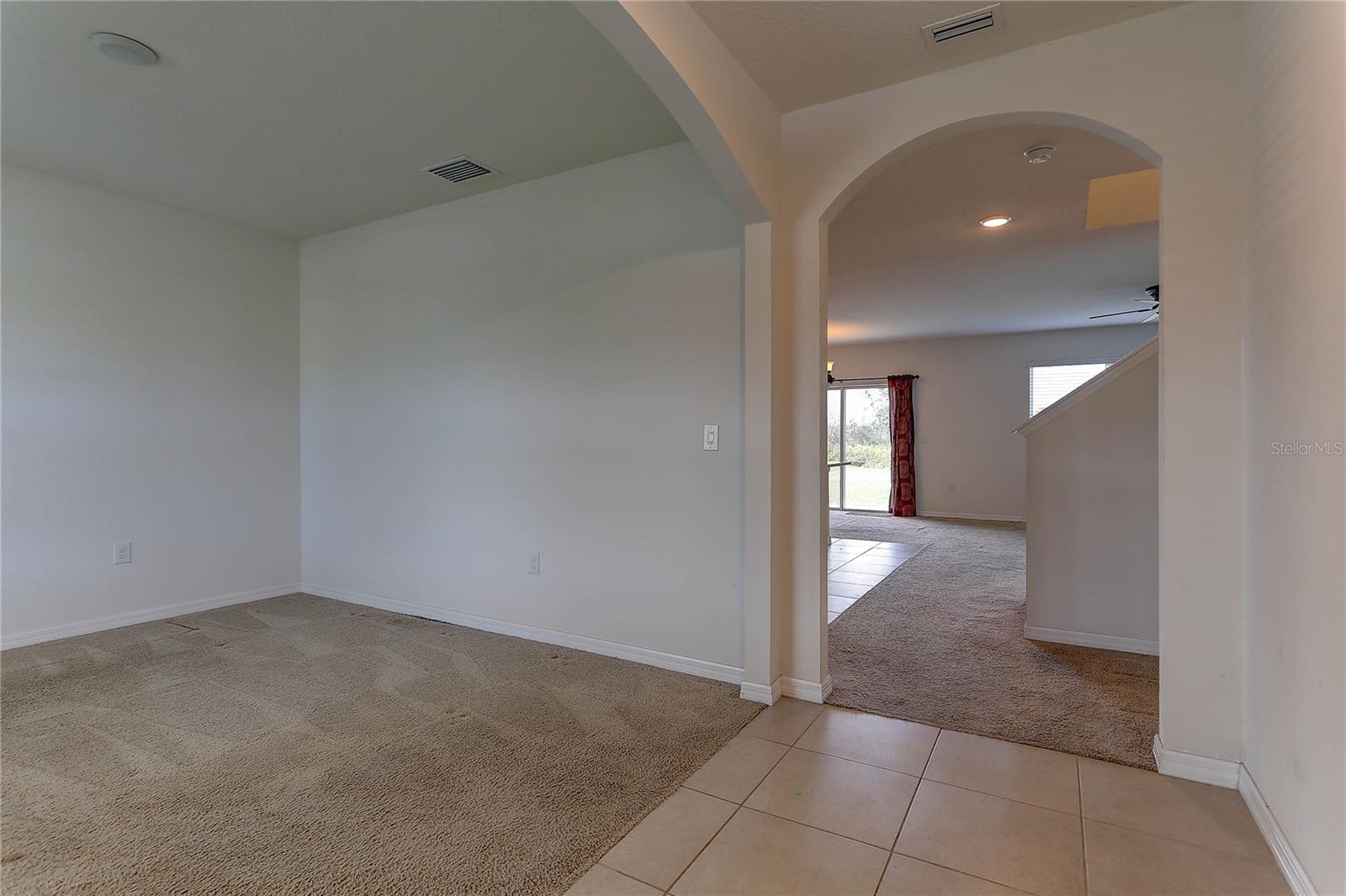 View to kitchen, dining, and family room