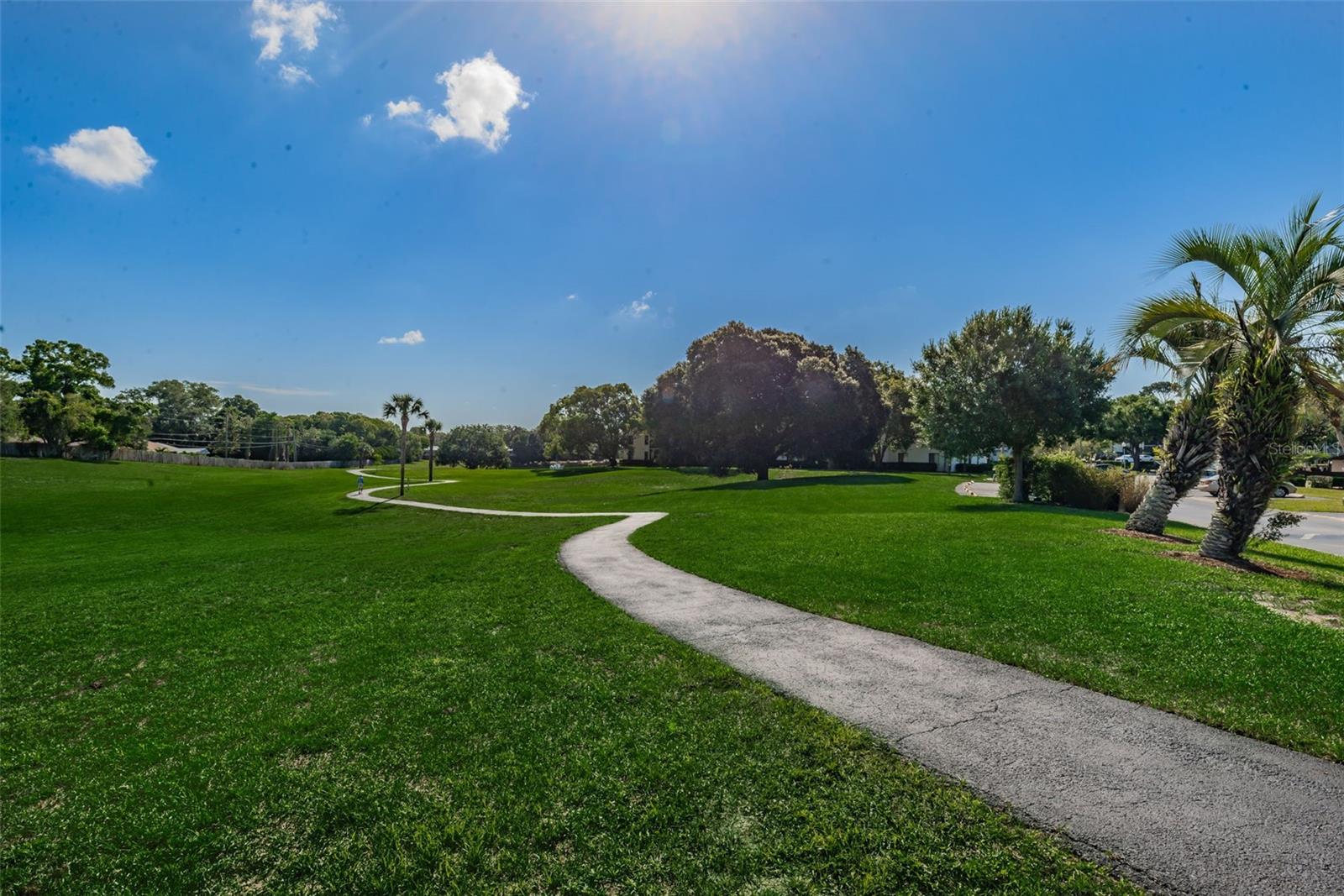 View of paved walking paths surrounding community.