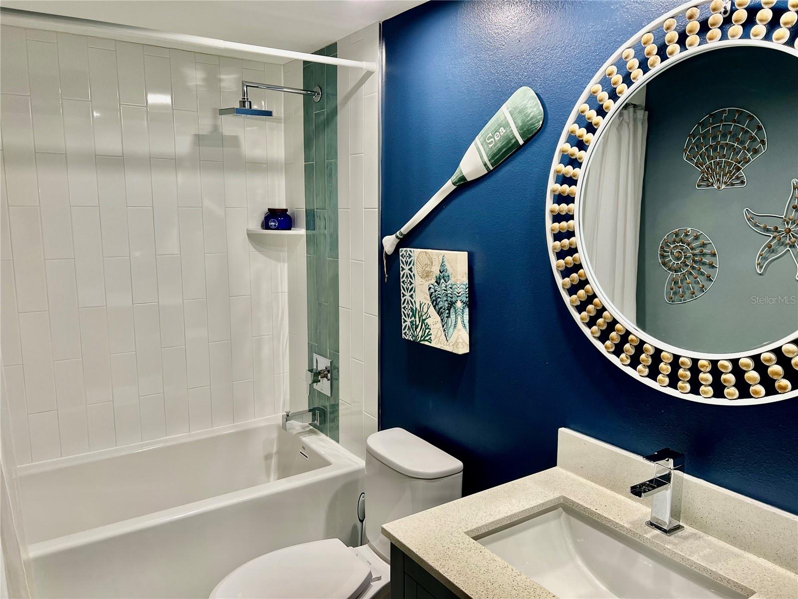 Guest bathroom view of soaker tub