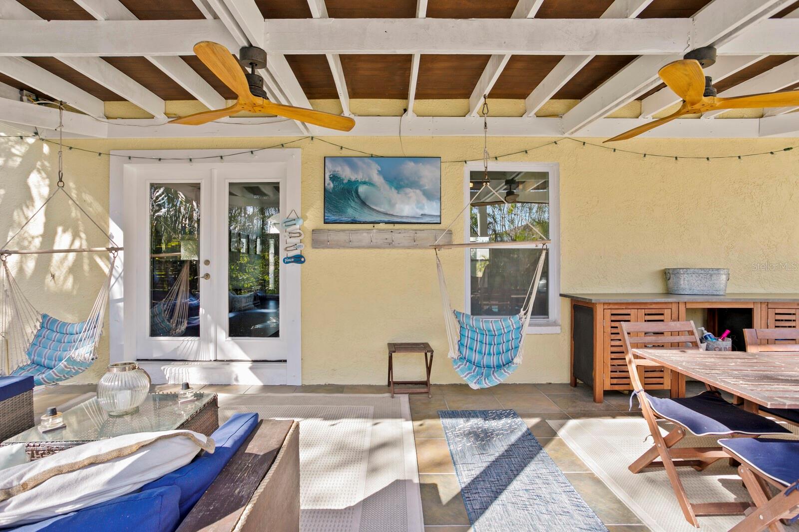 French doors from the family room lead to the covered lanai