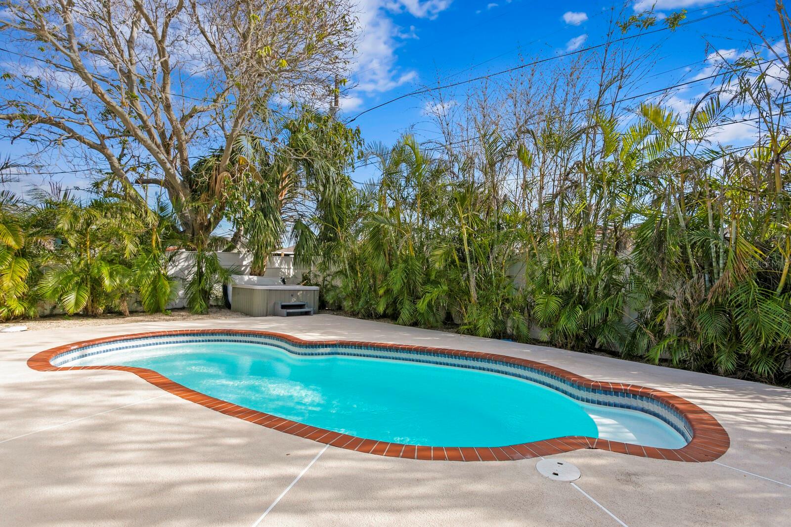 The wall of bamboo and palms provides for a beautiful tropical setting along the pool