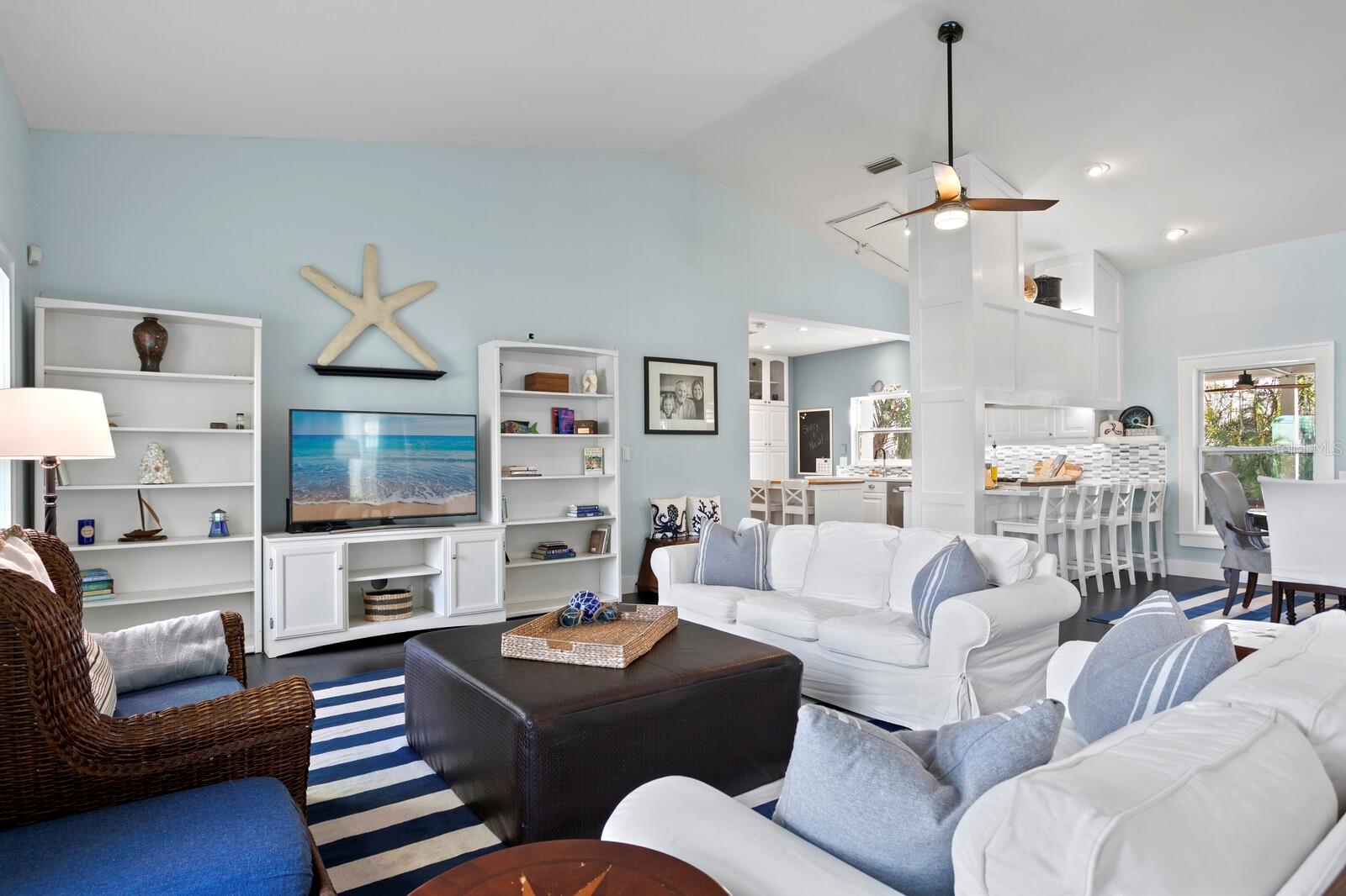 The tranquil beach-themed color run throughout this property